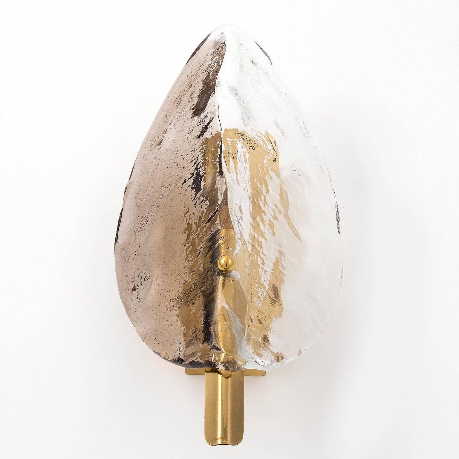 Three Kalmar Brass and Brown Murano Glass Sconces, 1960s In Excellent Condition In Hausmannstätten, AT