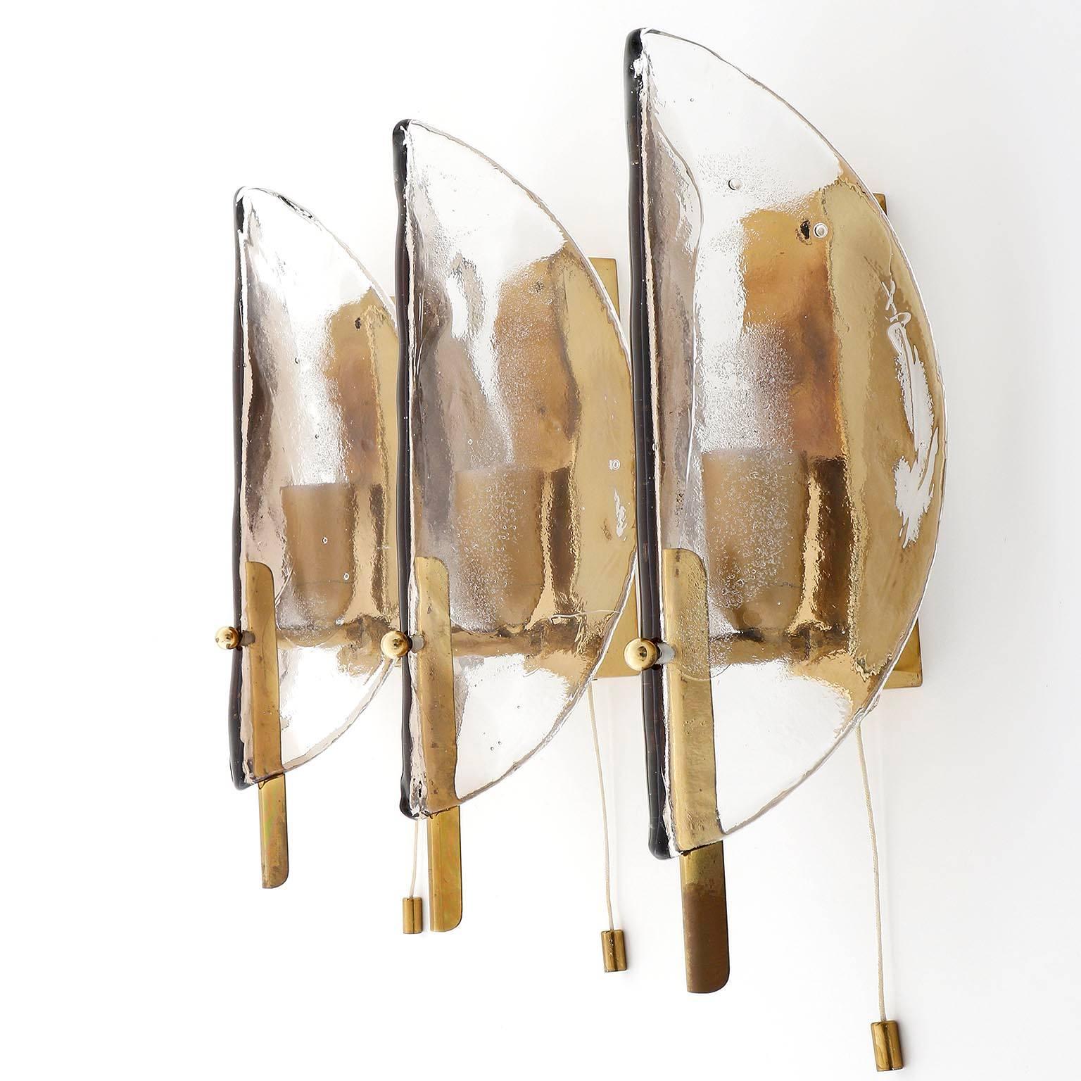 Three Kalmar Brass and Brown Murano Glass Sconces, 1960s 1