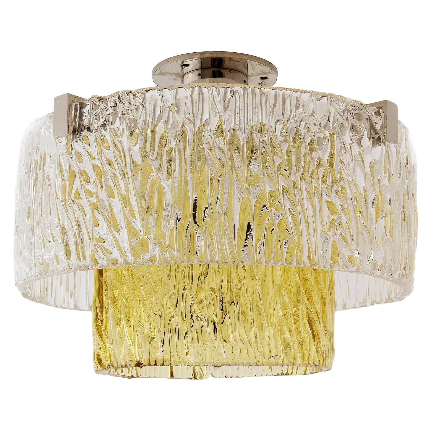 Mid-Century Modern One of Two Kalmar Flush Mount Lights, Amber Tone Glass and Nickel, 1960s
