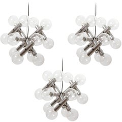 Three Kalmar Pendant Lights Chandeliers 'RS 14', Aluminum Atomic Molecule, 1970s