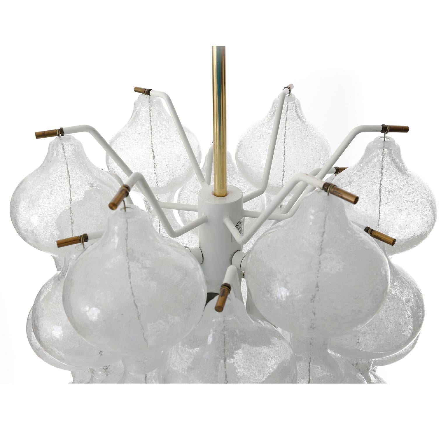 Mid-20th Century Three Kalmar 'Tulipan' Chandeliers Pendant Lights, Glass Brass, 1970