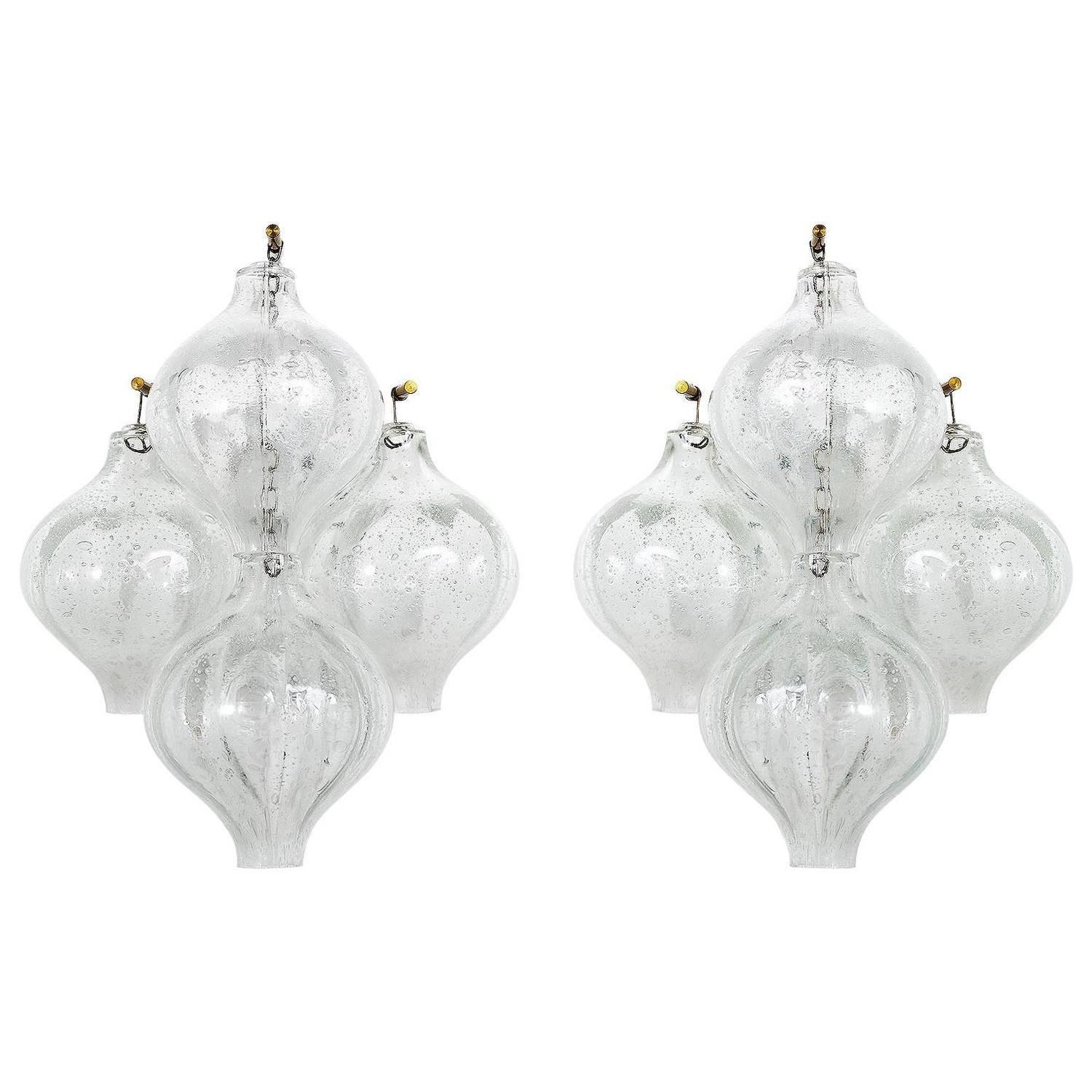 Austrian Three Kalmar Tulipan Wall Lights Sconces, Bubble Glass, 1970