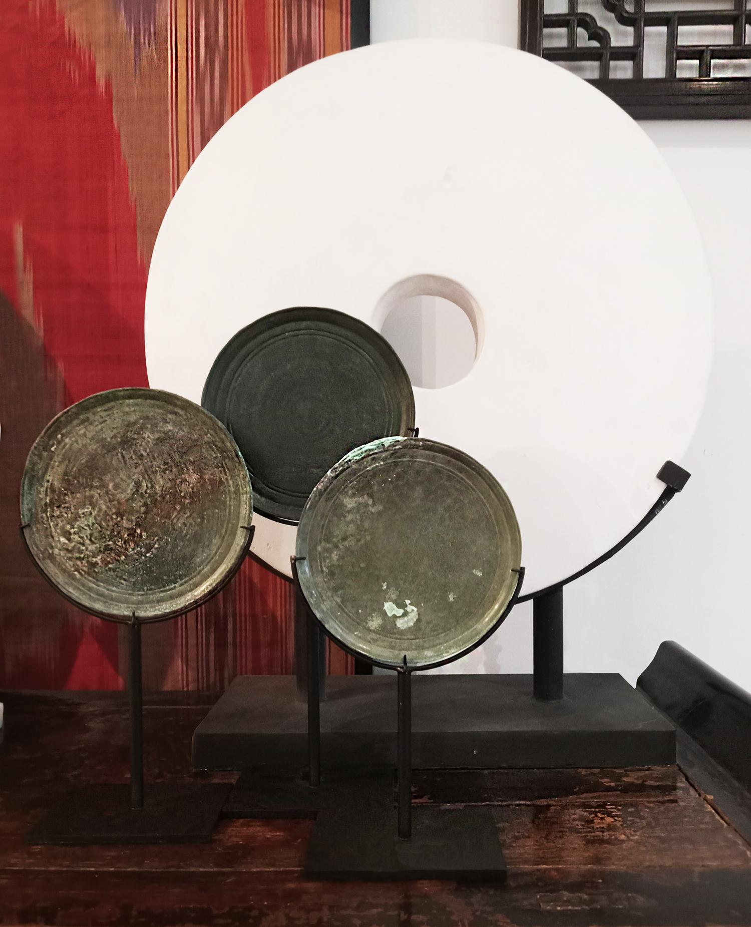 Three Khmer Bronze Mirrors, 14th - 15th Century 12