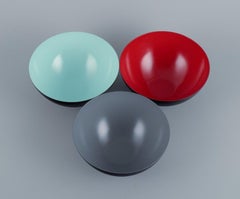 Three Krenit Bowls in Metal, Grey, Red, Mint Green, Design by Hermann Krenchel