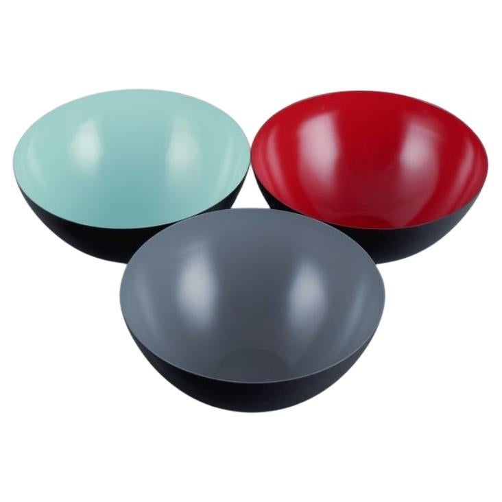Three Krenit Bowls in Metal, Grey, Red, Mint Green, Design by Hermann Krenchel For Sale