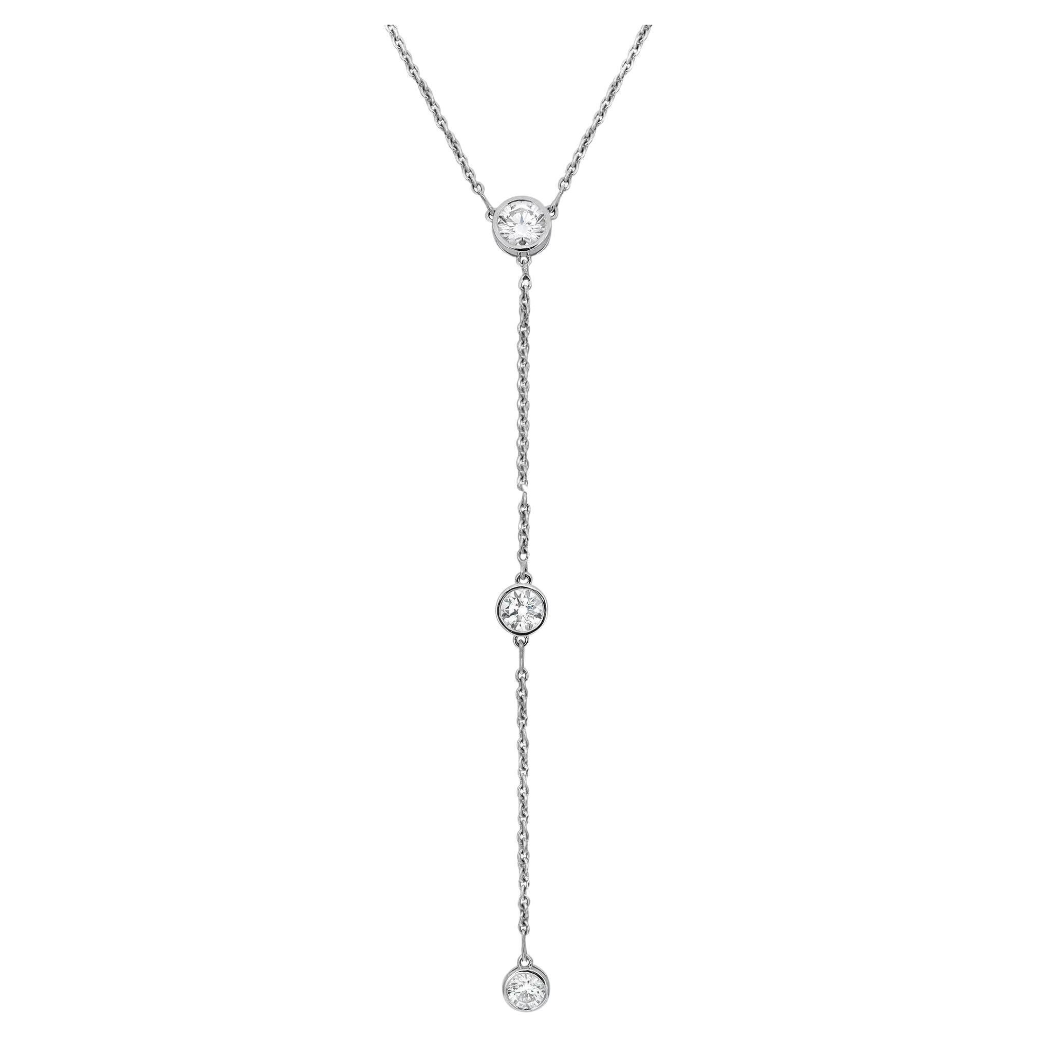 Three Lab Grown Diamond Lariat Necklace 14K White Gold 2.29Cttw 16.5 Inches