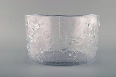 Three Large Bowls in Art Glass Decorated with Flowers and Trees, Skruf, Sweden