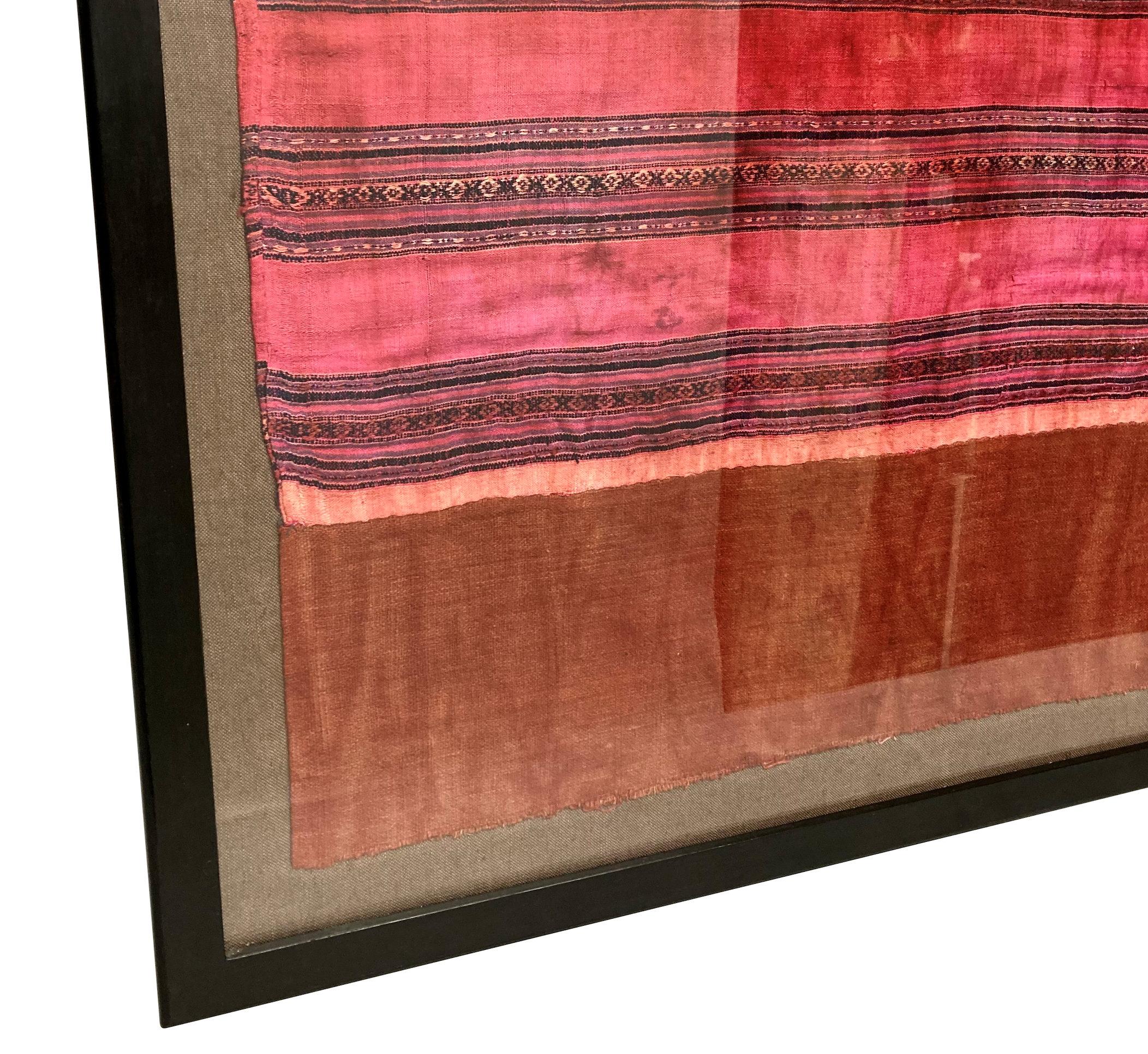 Wool Three Large Framed Northern Thai Textiles For Sale
