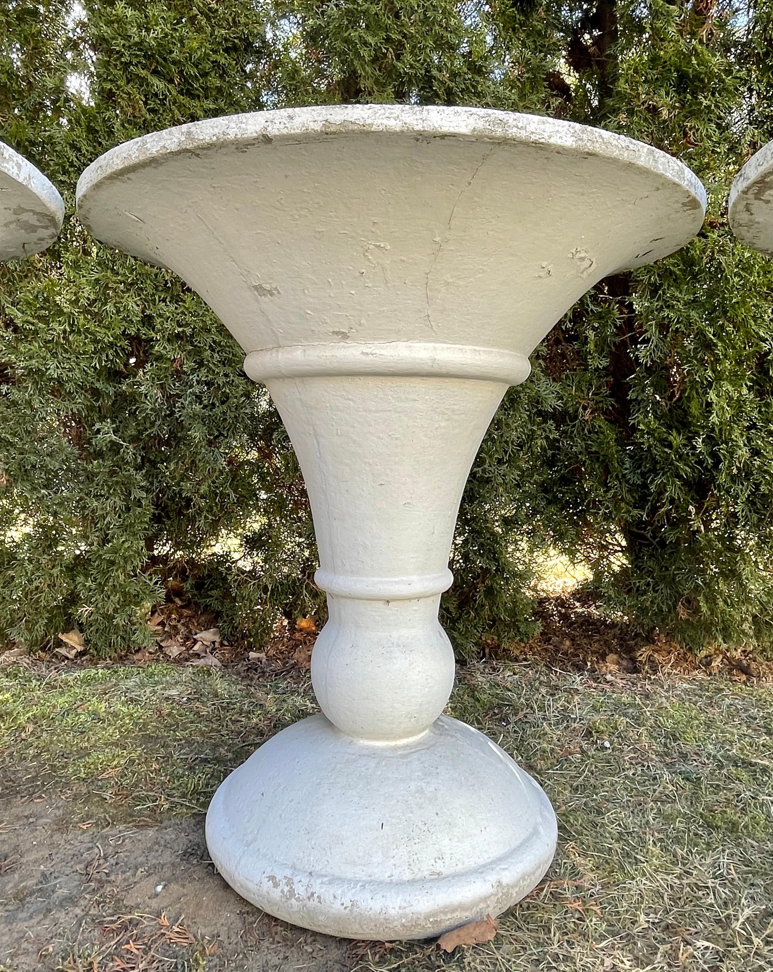 Three Large French Deco Style Trumpet-Shaped Cast Stone Planters  For Sale 6