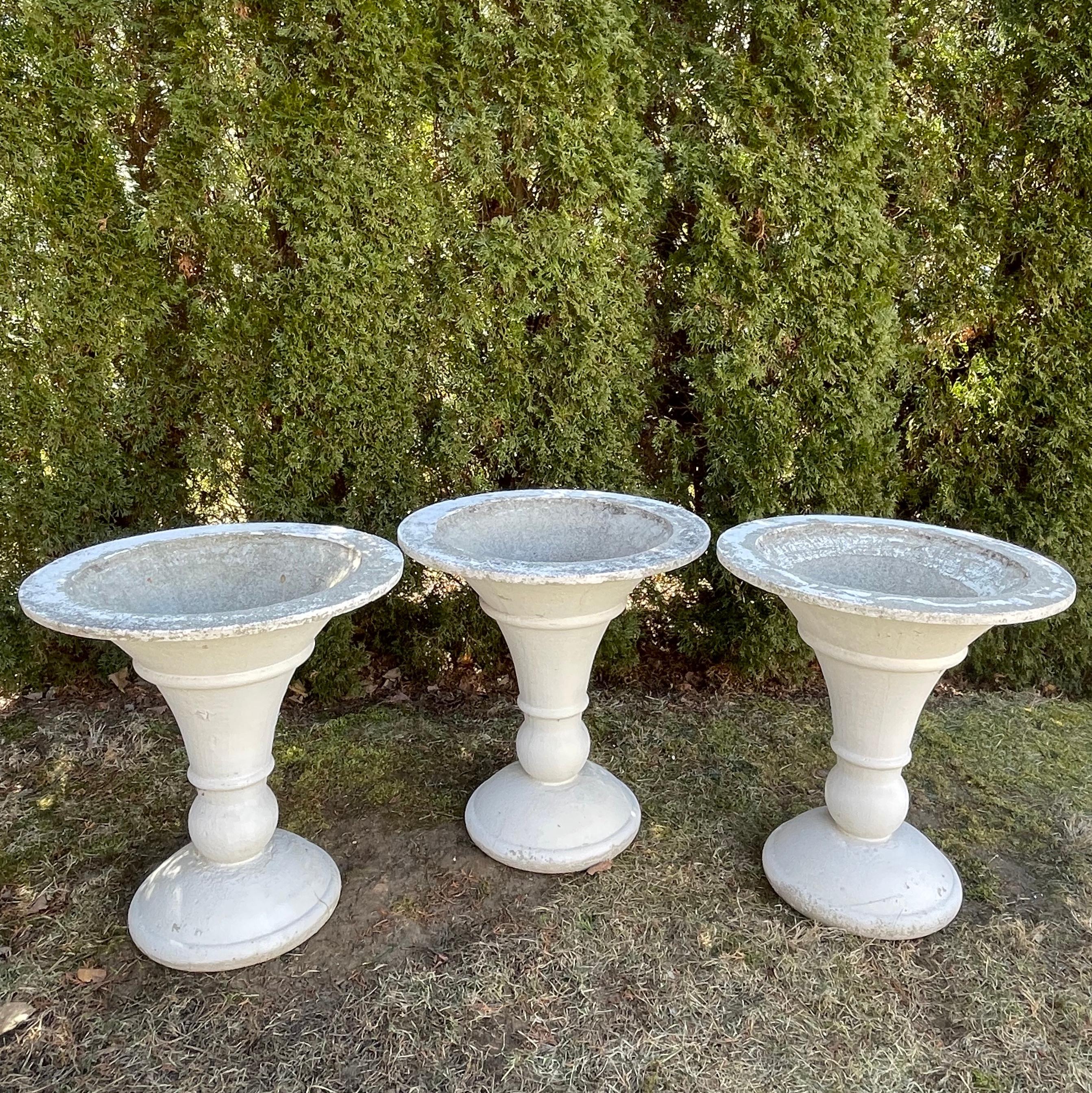 Art Deco Three Large French Deco Style Trumpet-Shaped Cast Stone Planters  For Sale