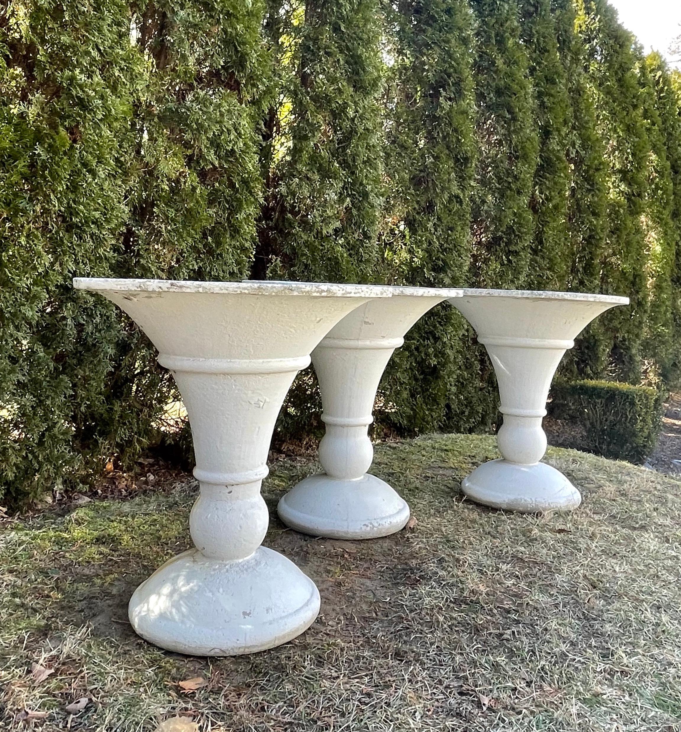 20th Century Three Large French Deco Style Trumpet-Shaped Cast Stone Planters  For Sale