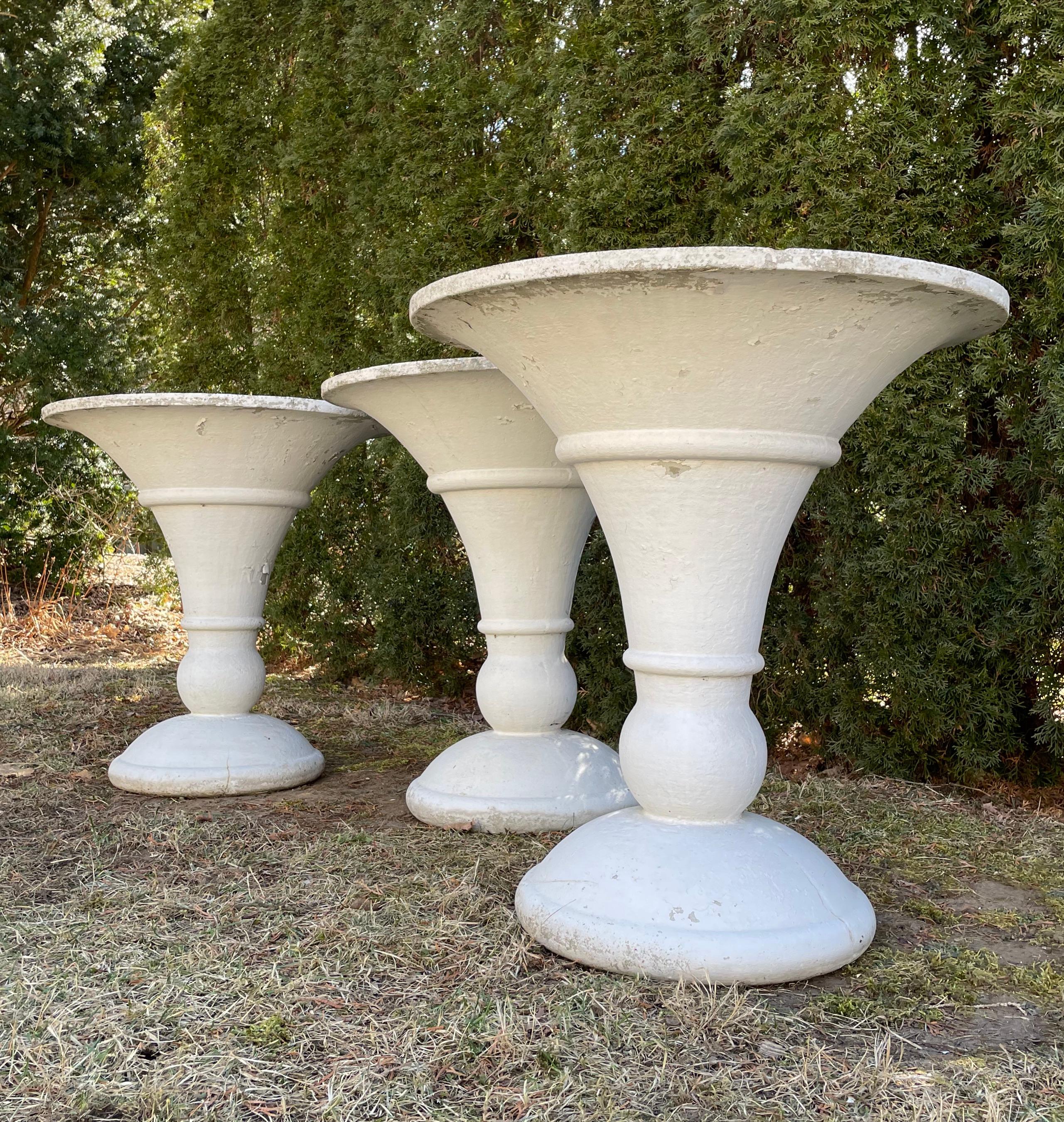 Three Large French Deco Style Trumpet-Shaped Cast Stone Planters  For Sale 1