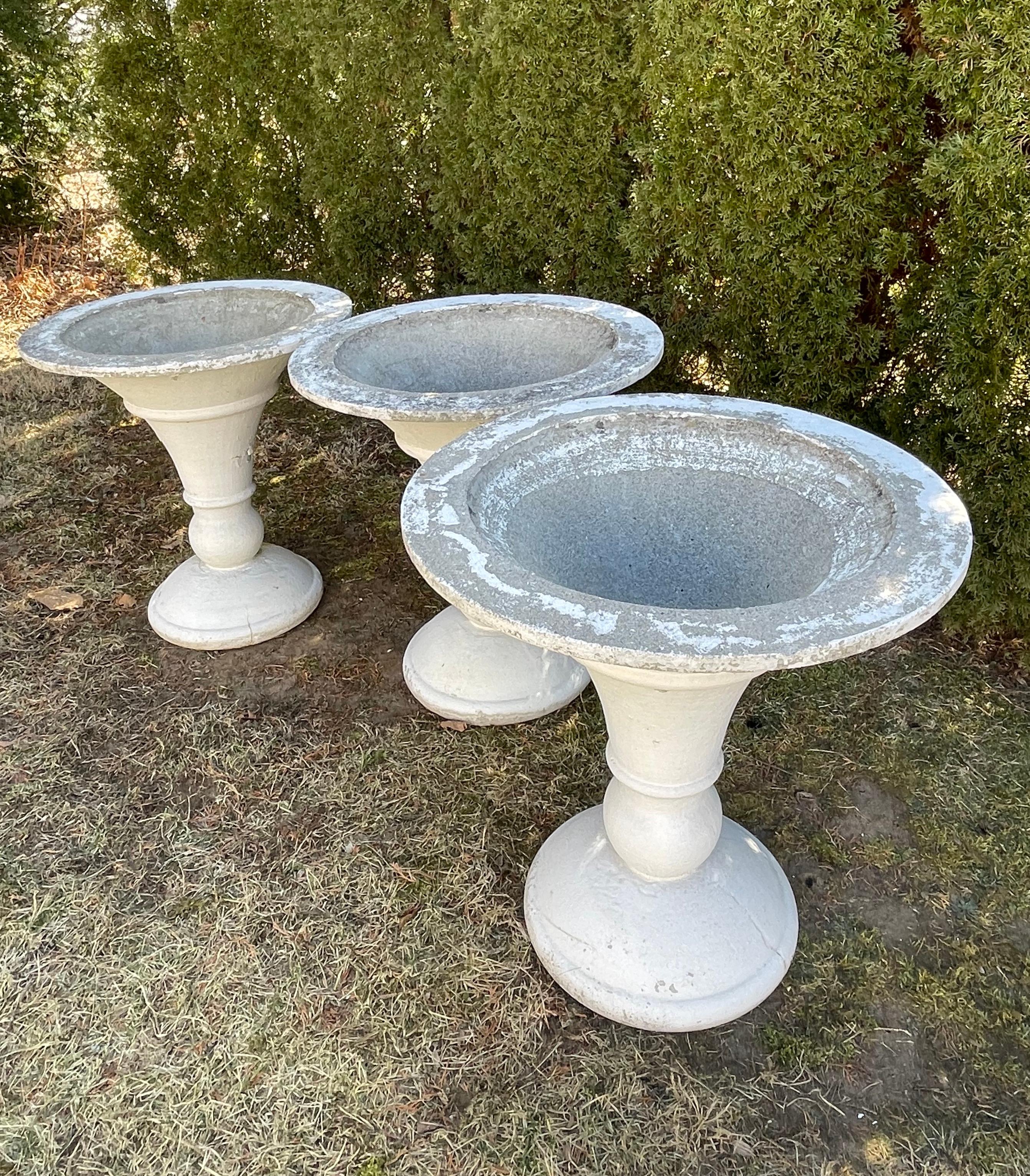Three Large French Deco Style Trumpet-Shaped Cast Stone Planters  For Sale 2
