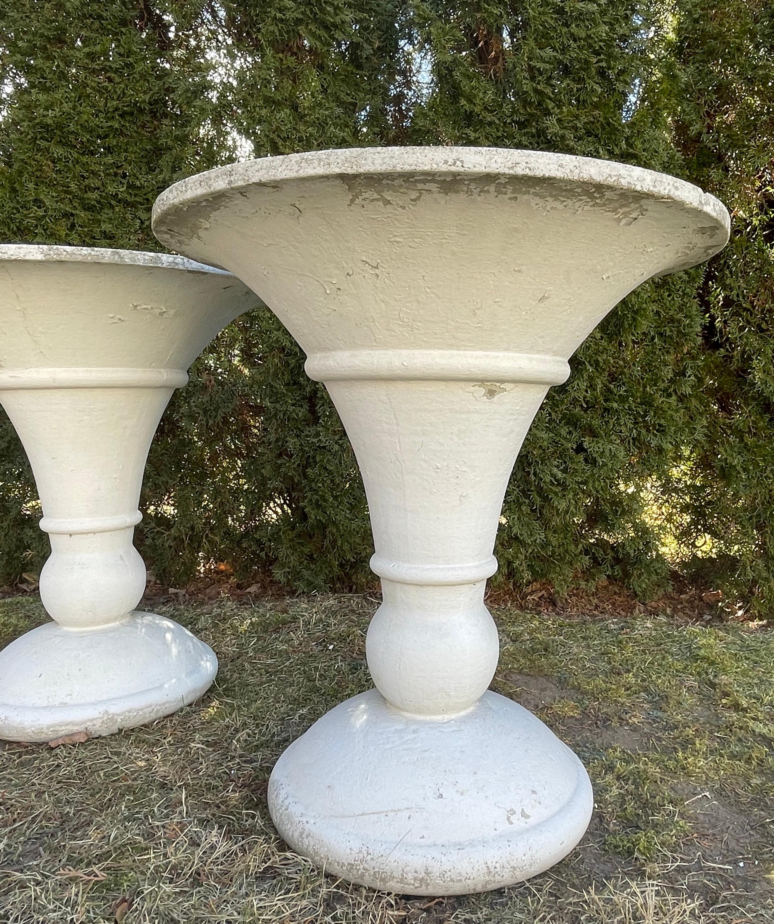 Three Large French Deco Style Trumpet-Shaped Cast Stone Planters  For Sale 3