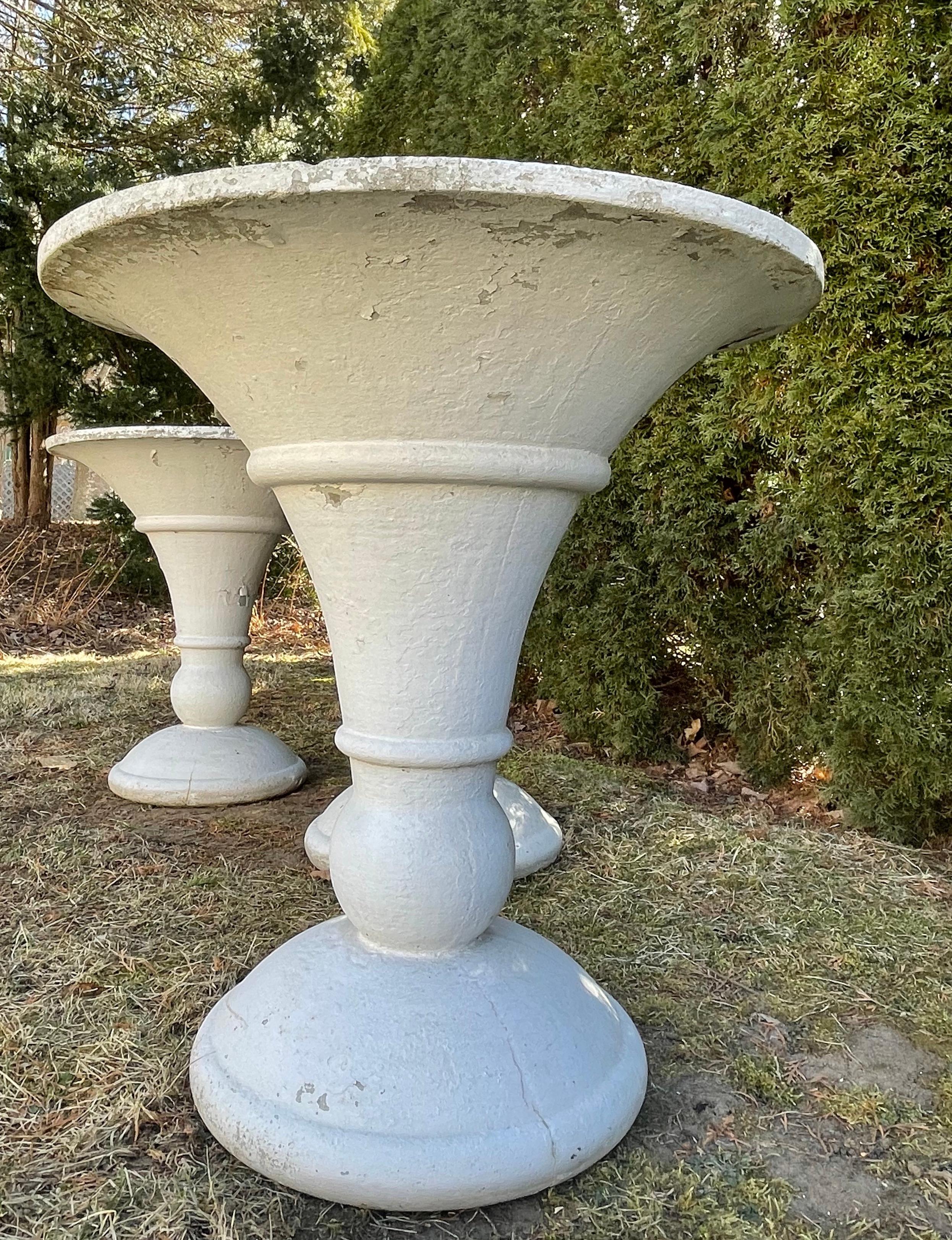 Three Large French Deco Style Trumpet-Shaped Cast Stone Planters  For Sale 4