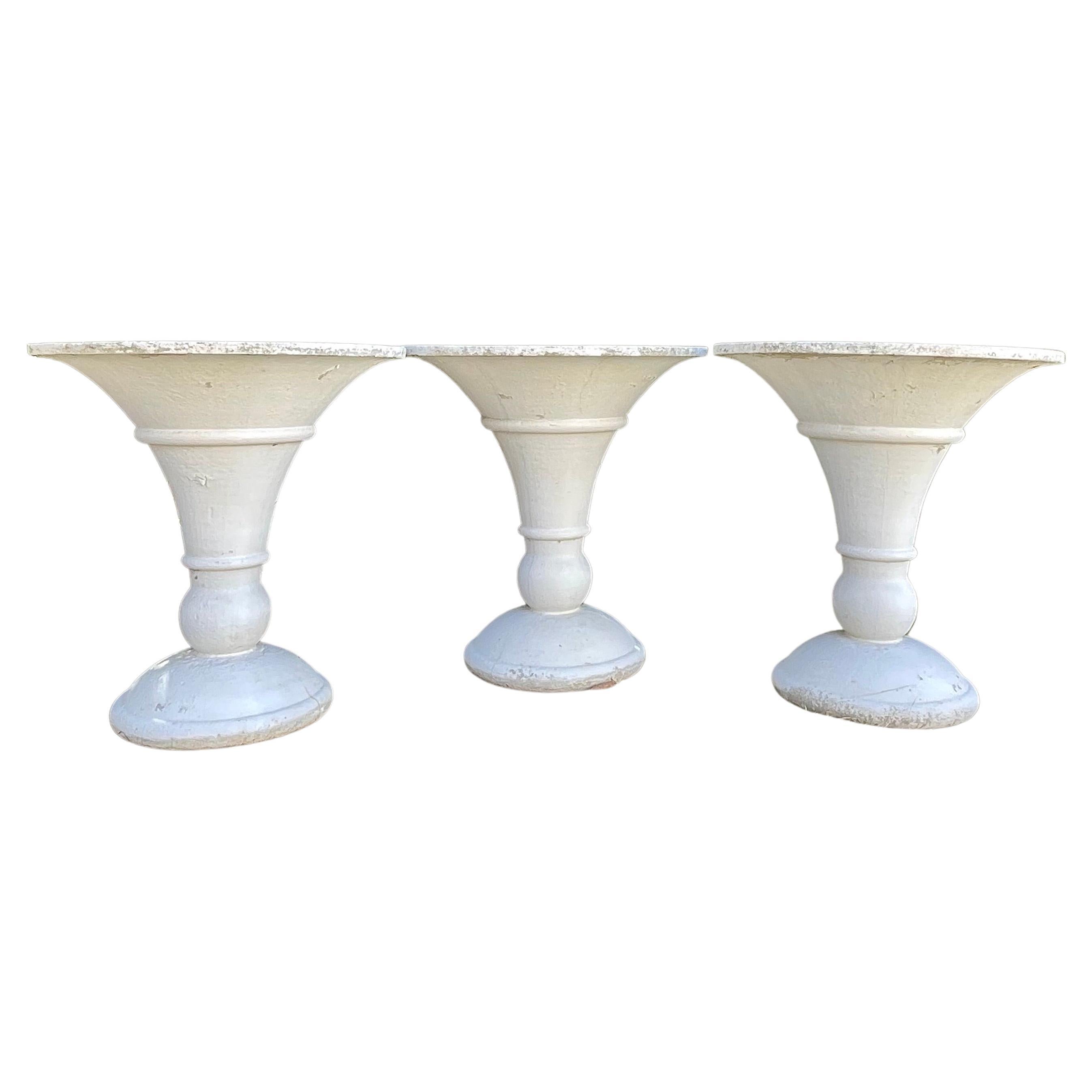 Three Large French Deco Style Trumpet-Shaped Cast Stone Planters  For Sale