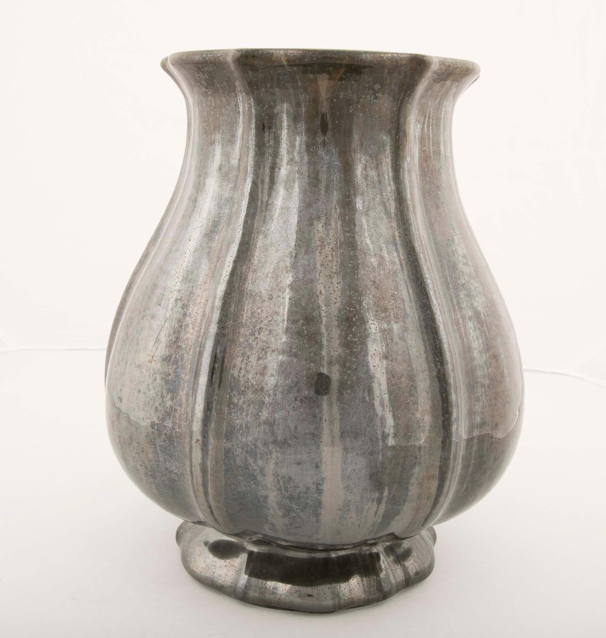 American Three Large Fulper Glazed Stoneware Vases