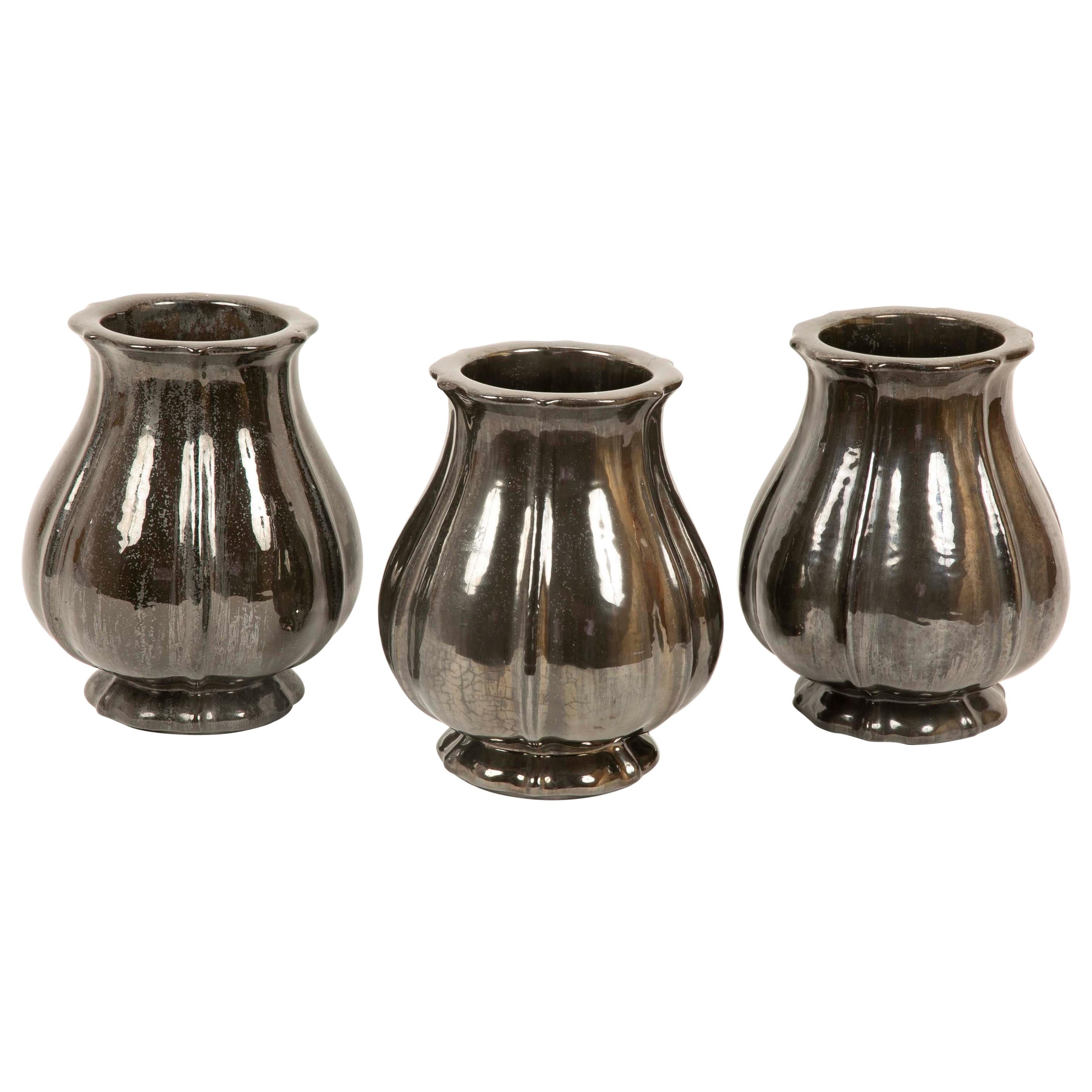 Three Large Fulper Glazed Stoneware Vases