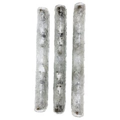Three Large Ice Glass Mirror Sconces Hillebrand Leuchten Mid-Century Modern