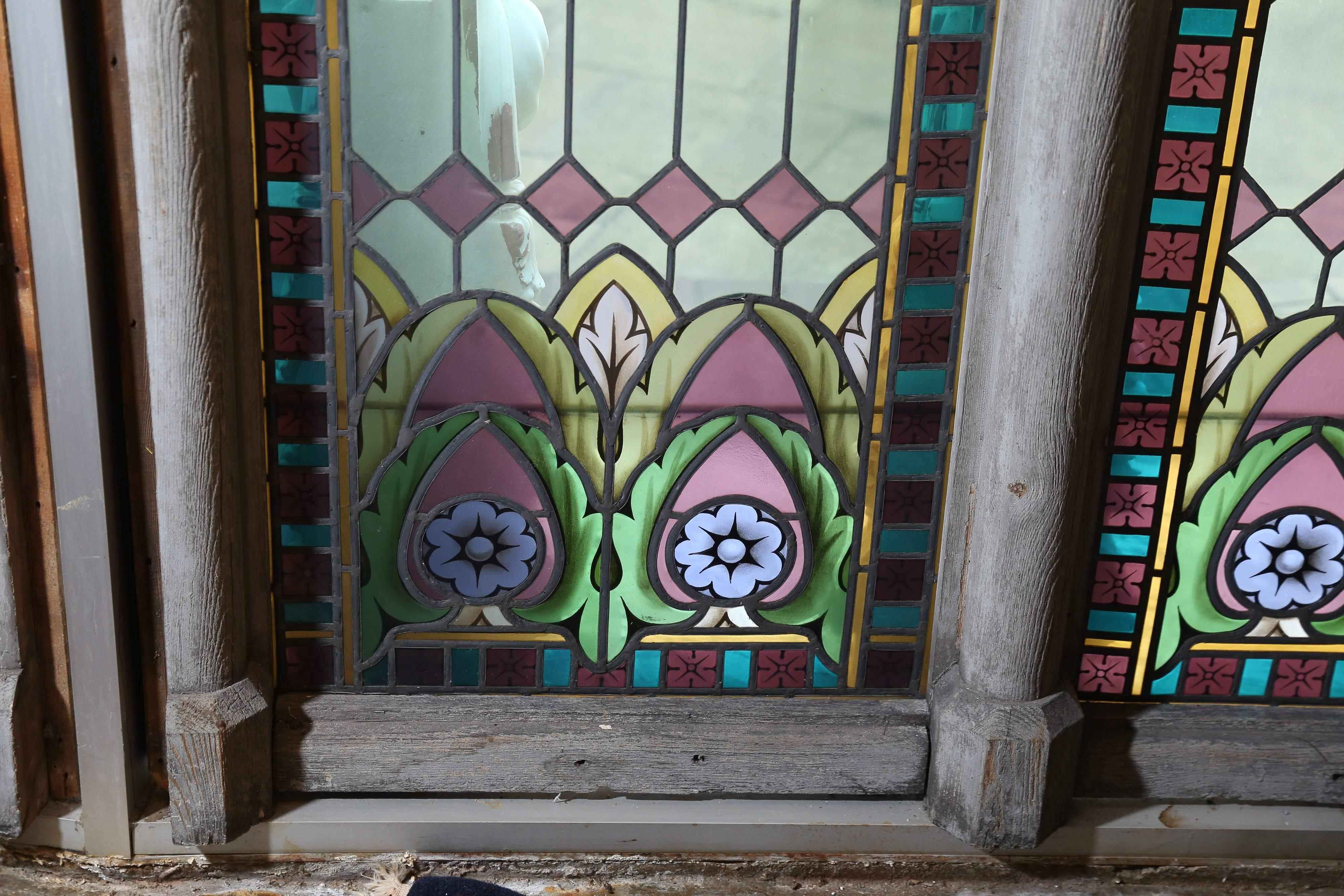 19th Century Three Large Stained Glass Windows, Religious