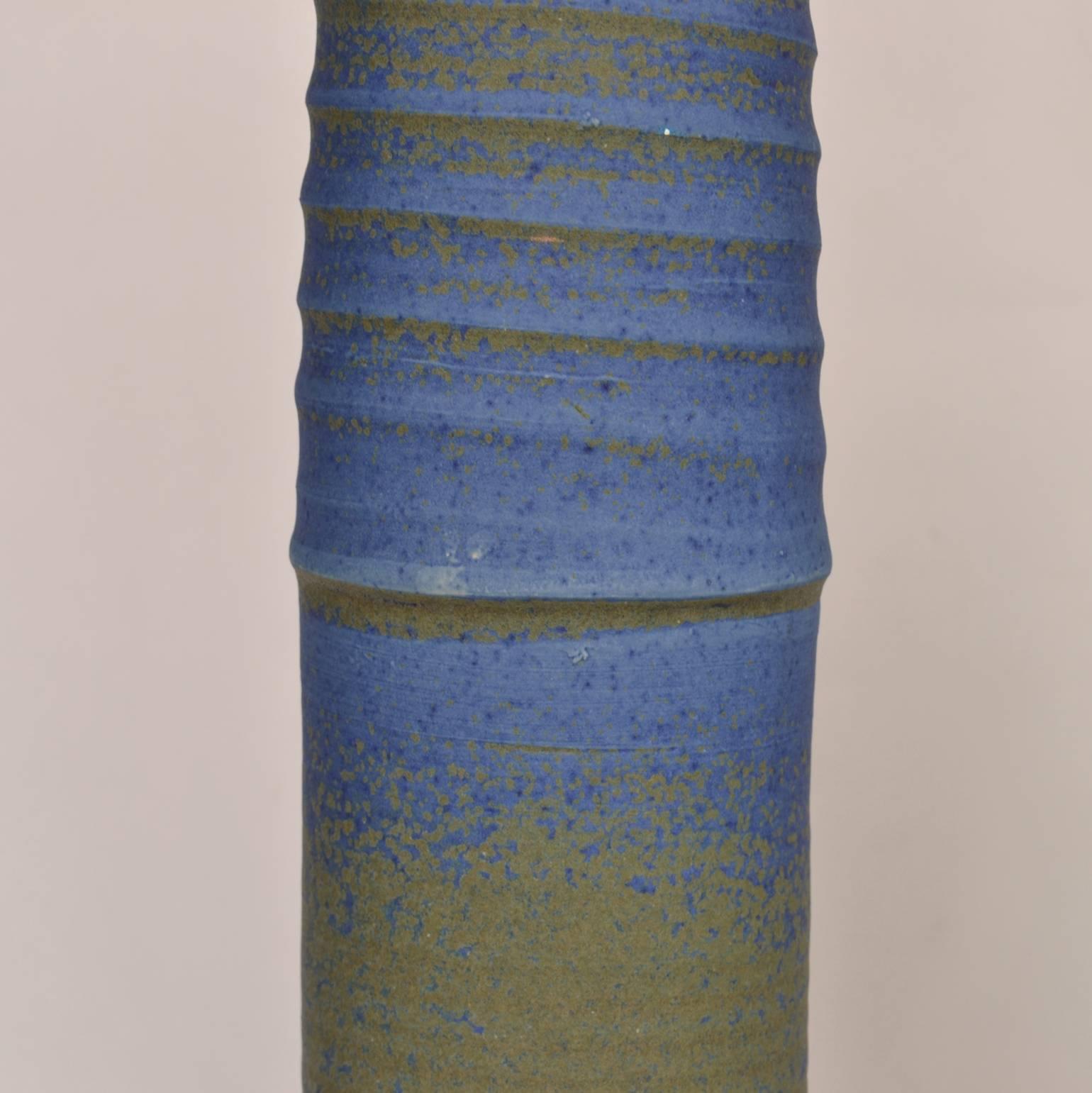 Three Large Organic Studio Pottery Vessels in Blue, Cream Glazes For Sale 6