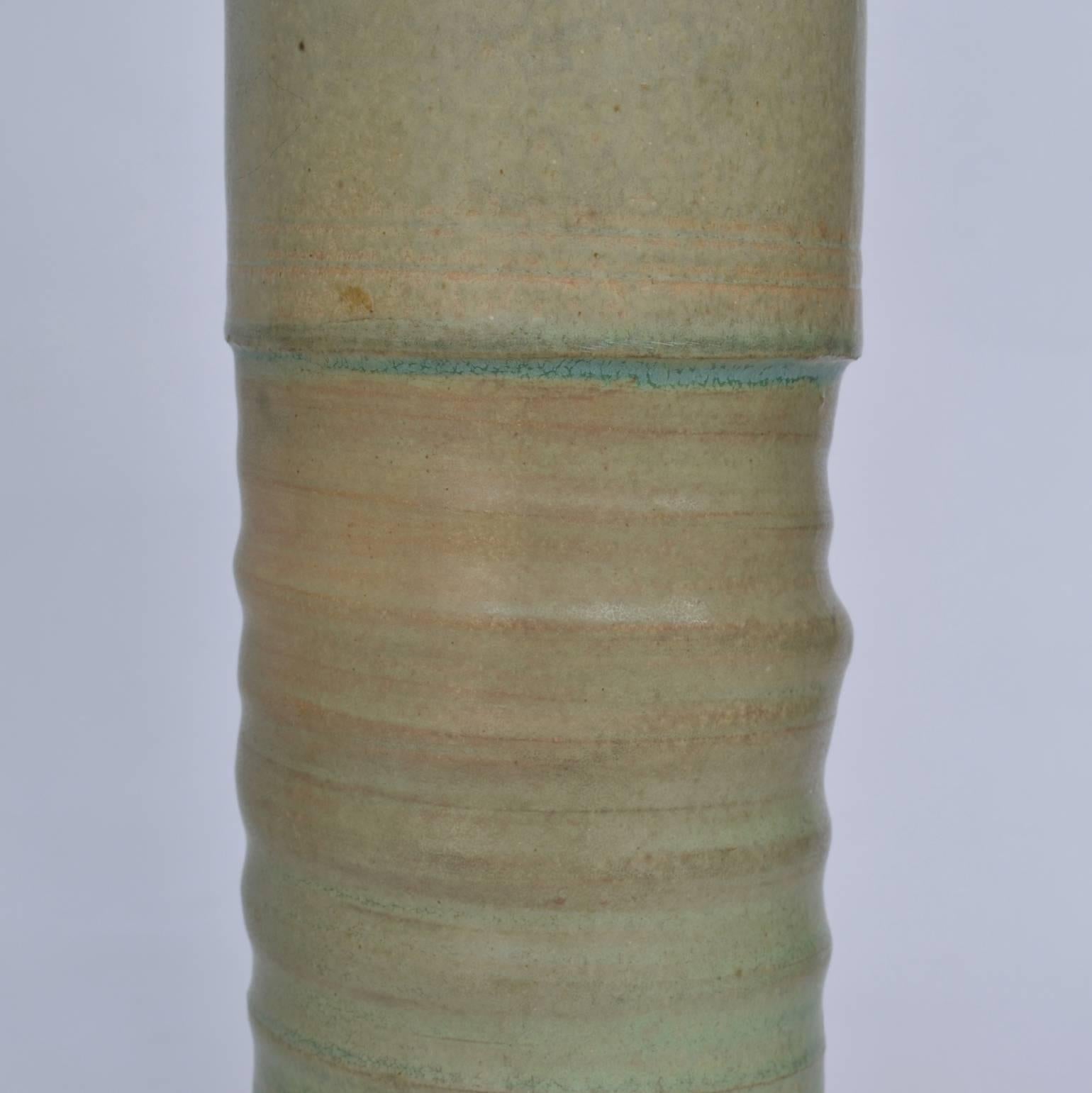 Three Large Organic Studio Pottery Vessels in Blue, Cream Glazes For Sale 9