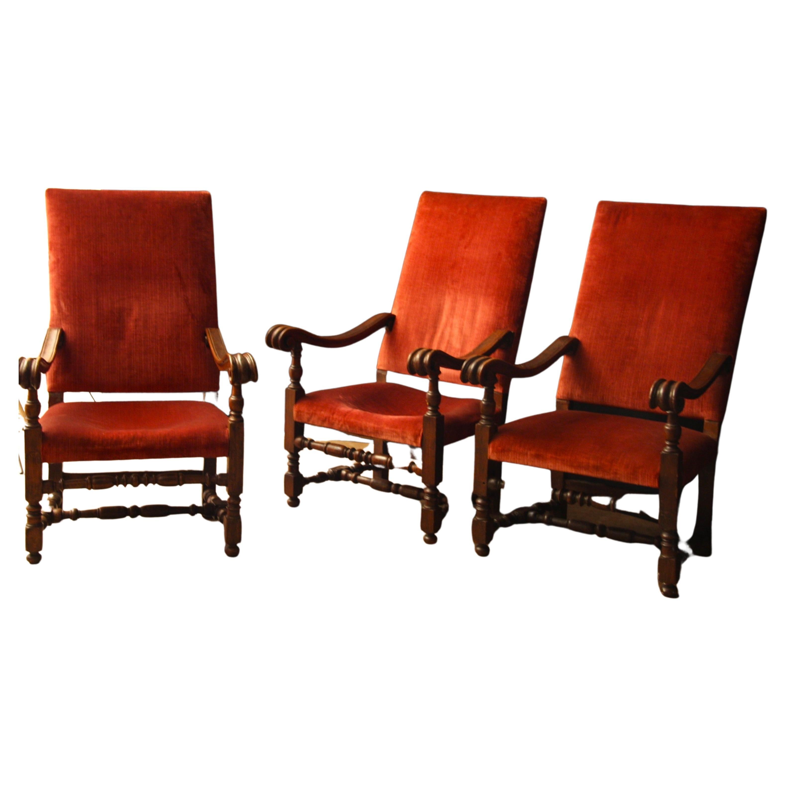 Three Large Walnut Chairs from the 1600s For Sale