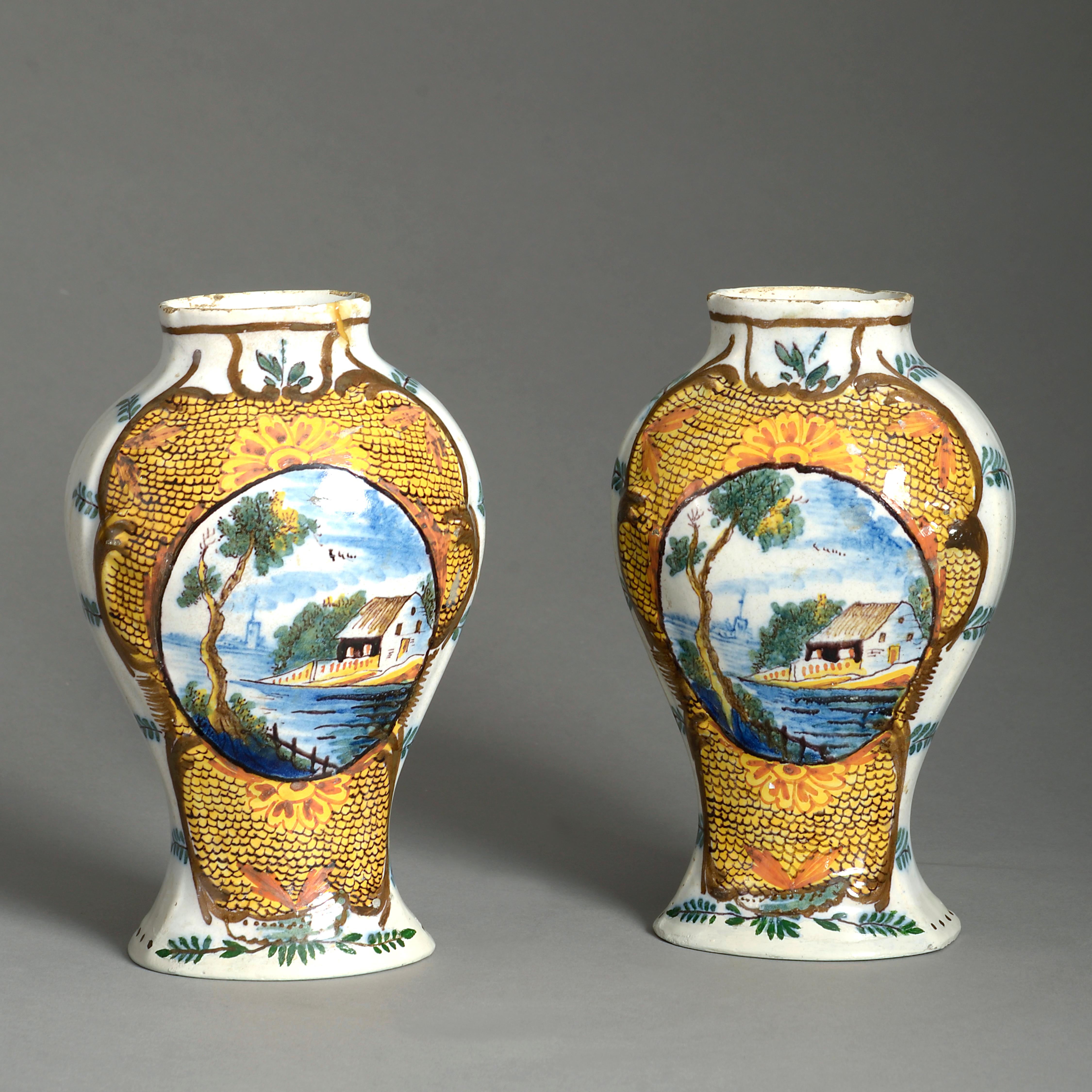 Country Three Late 18th Century Delft Pottery Vases For Sale