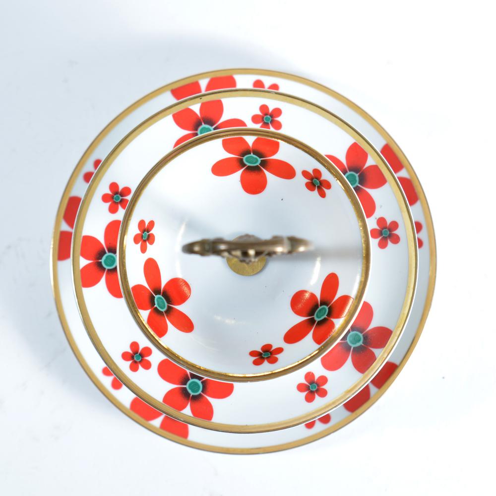 Mid-Century Modern Three Layer Cake Stand In Brass And Porcelaine, Czechoslovakia, Circa 1950 For Sale
