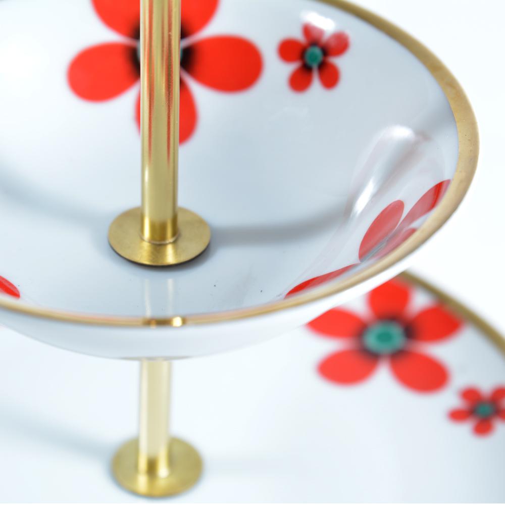 Mid-20th Century Three Layer Cake Stand In Brass And Porcelaine, Czechoslovakia, Circa 1950 For Sale