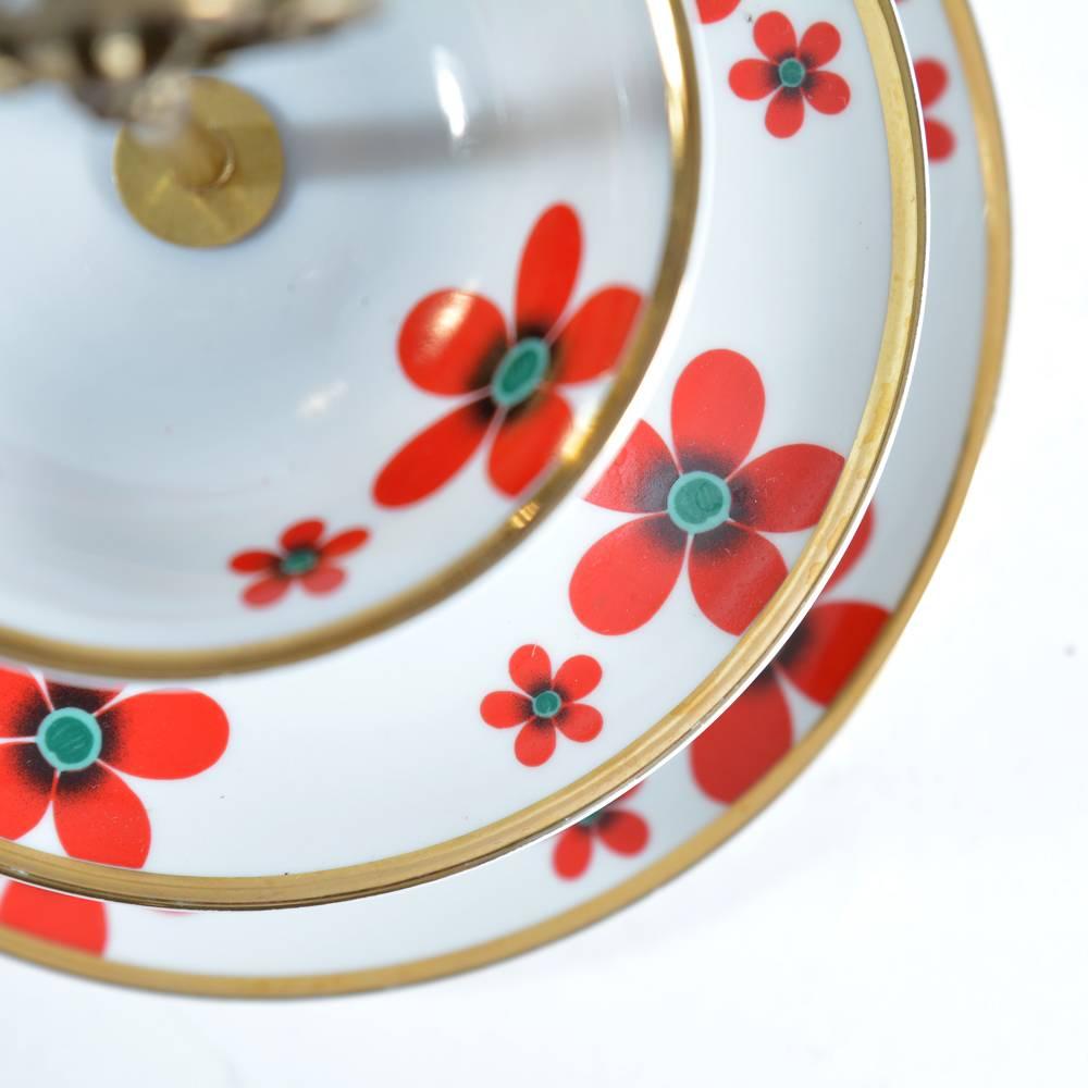 20th Century Three Layer Cake Stand in Brass and Porcelain, Czechoslovakia, circa 1960 For Sale