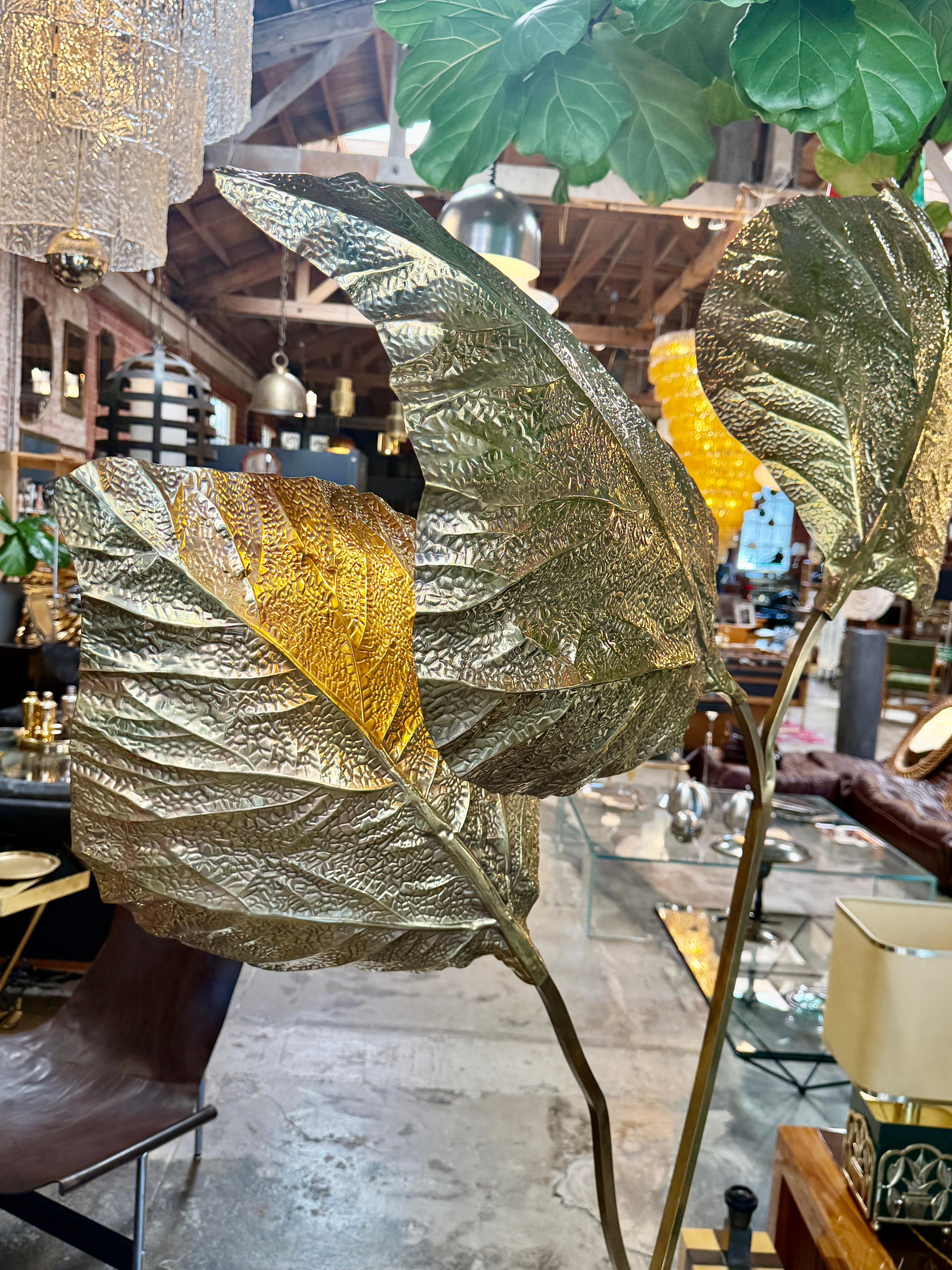 Brass Three Leaf Floor lamp By Tommaso Barbi 70s. For Sale