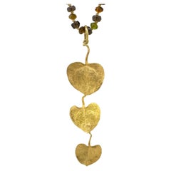 Three-Leaf Pendant in 18 Karat Gold with Removable Tourmaline & Quartz Necklace