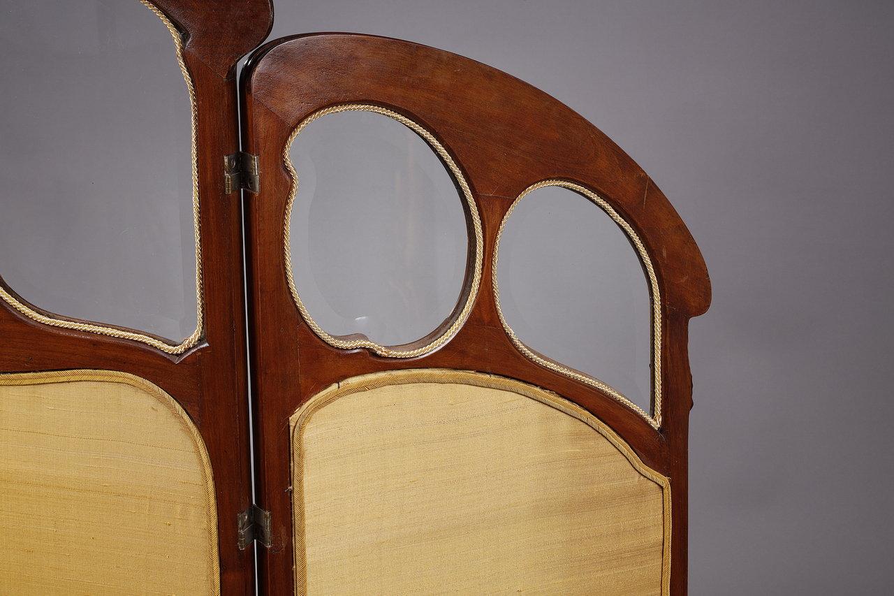 Paravento a tre foglie in seta e Wood 1900, timbrato Felix Bernard in vendita 10