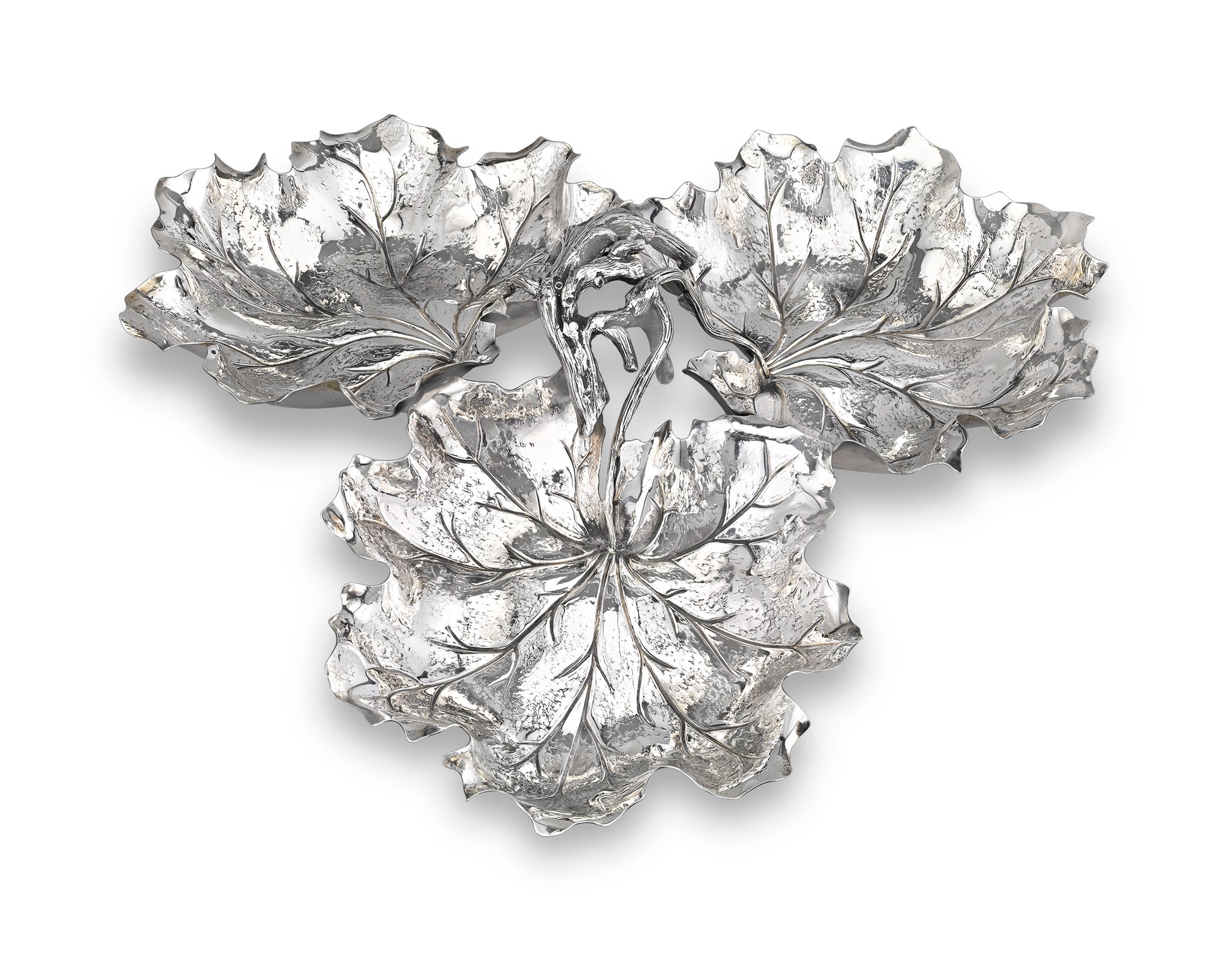 Italian Three-Leaf Sterling Silver Serving Dish by Buccellati
