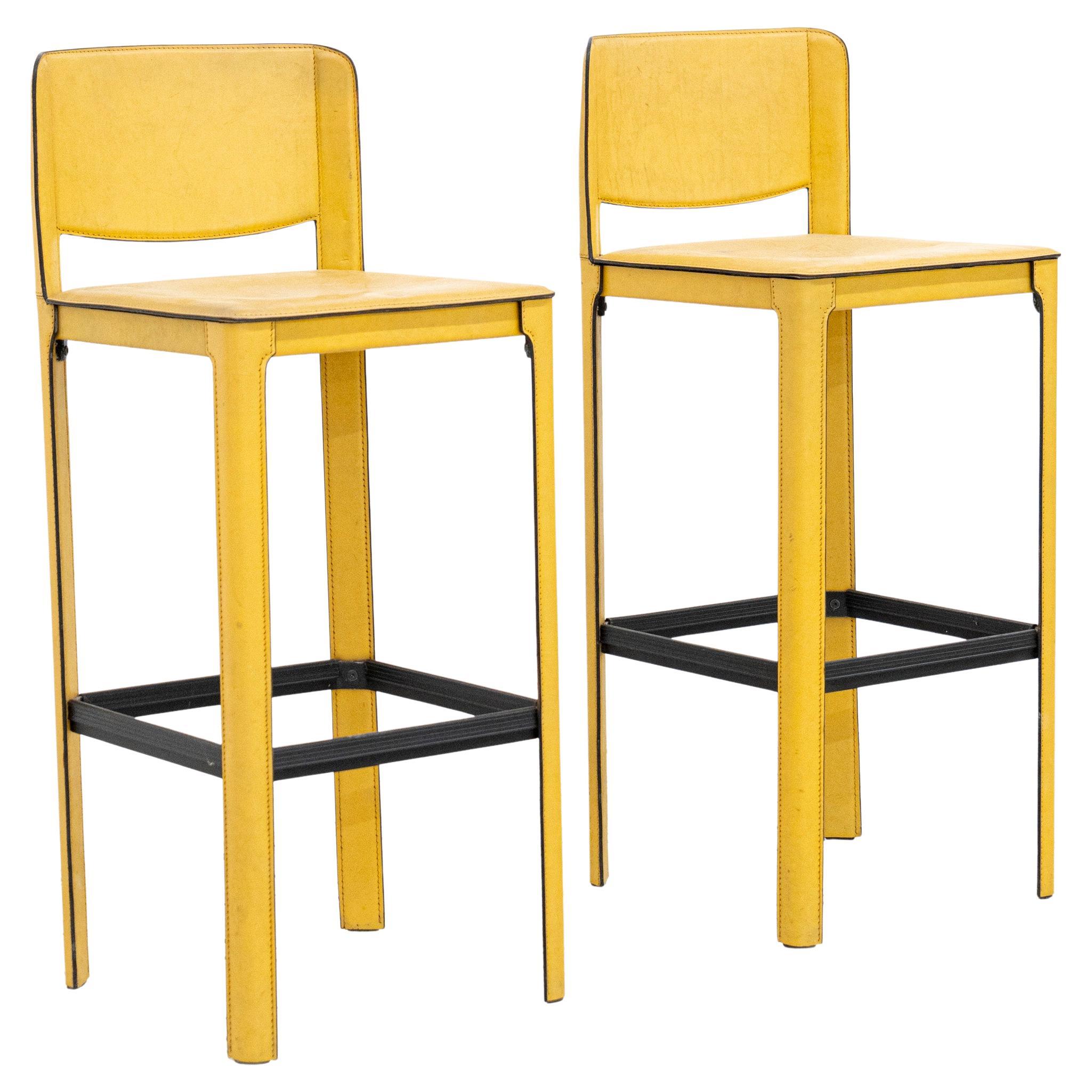 Tres taburetes de cuero de Tito Agnoli para Matteo Grassi en venta