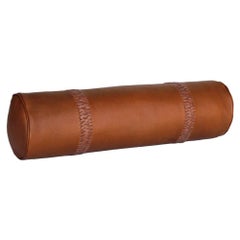 Three Leather Bolster Pillows, Braided, in Camel, Talabartero Collection