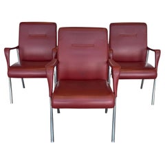 Retro Three Leather Dining or Office Chairs by Poltrona Frau in Oxblood Red Leather