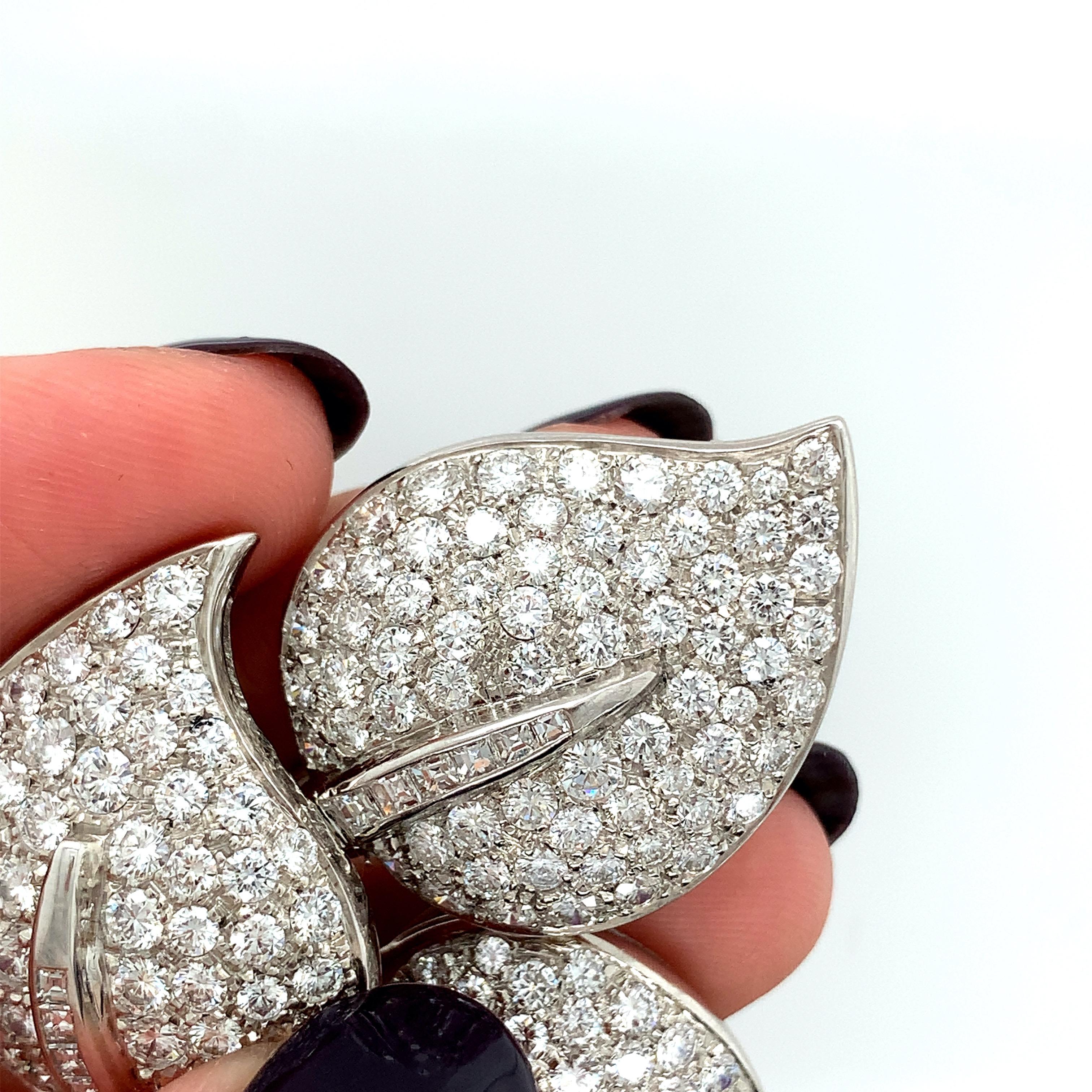 Three Leaves Diamond White Gold Brooch For Sale 2