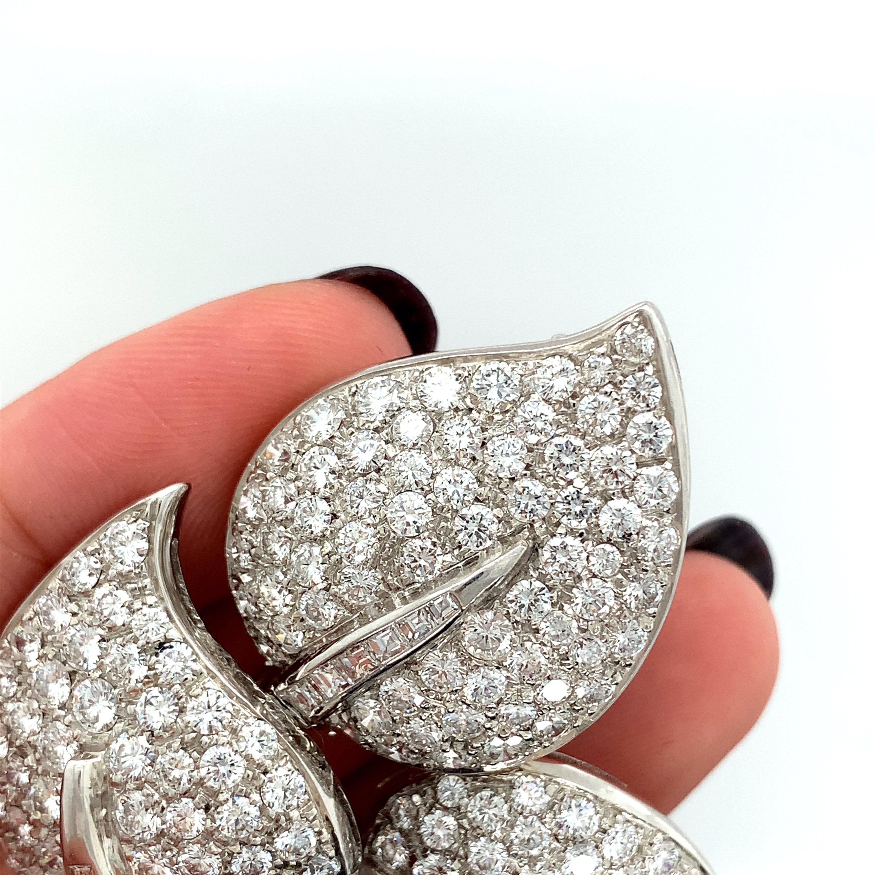 Three Leaves Diamond White Gold Brooch For Sale 3