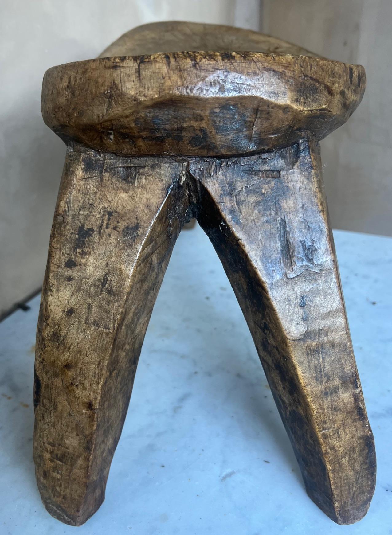 Burkinabe Three Leg Hand Carved Lobi Stool from Burkina Faso, c. 1930's For Sale