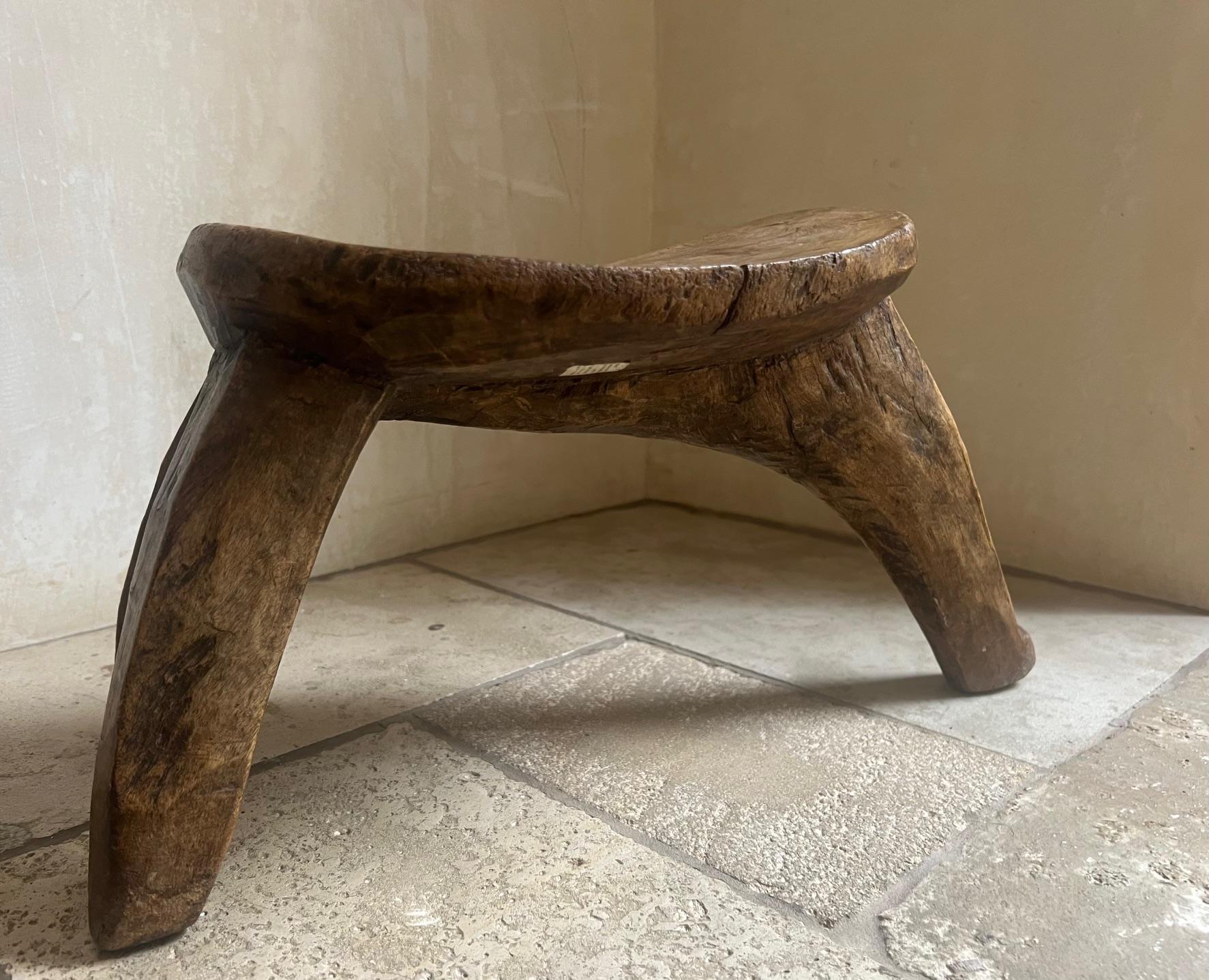 Three Leg Hand Carved Lobi Stool from Burkina Faso, c. 1930's In Good Condition For Sale In Ross, CA