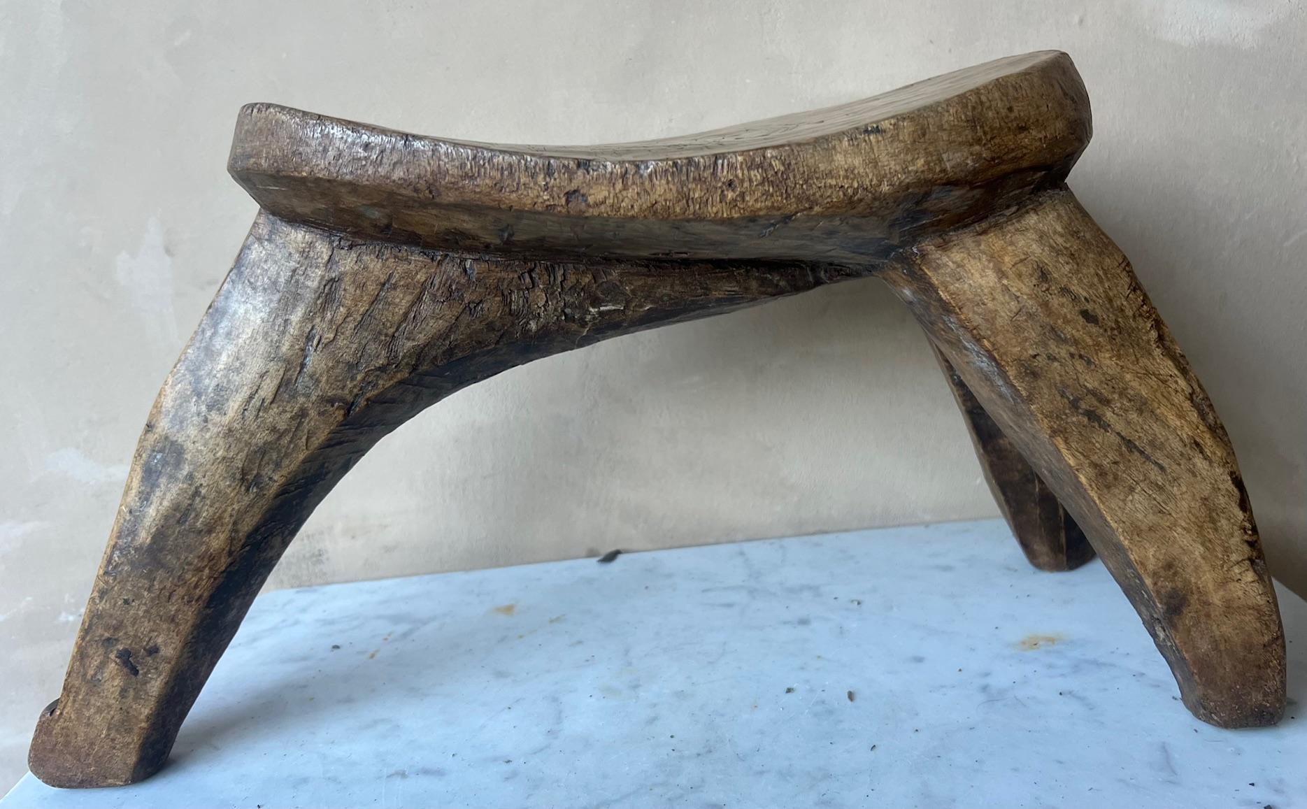Wood Three Leg Hand Carved Lobi Stool from Burkina Faso, c. 1930's For Sale