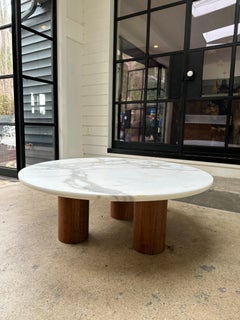 Three leg wood coffee table with marble top
