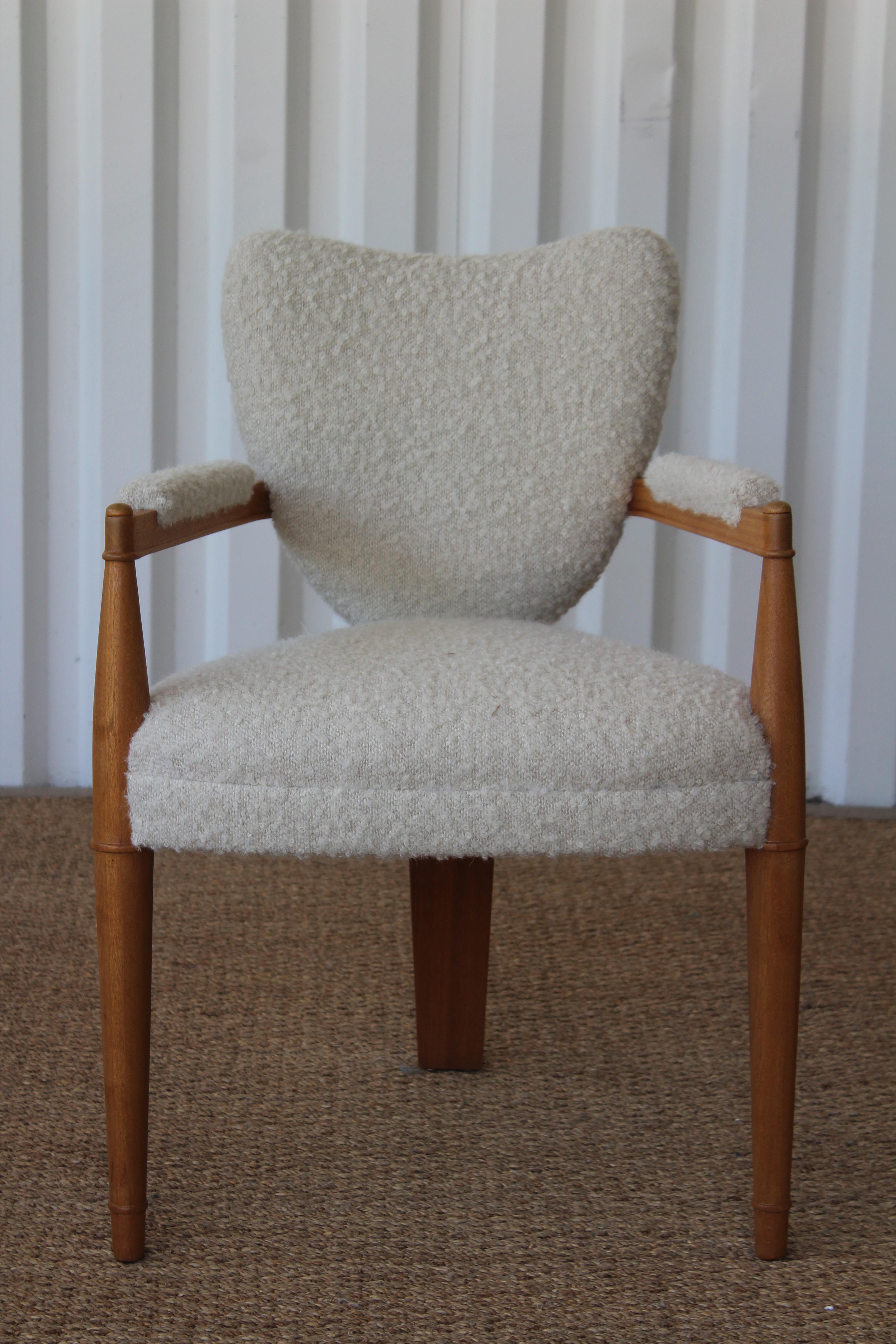Mid-Century Modern Three Legged Armchair in Alpaca Wool, France, 1940s