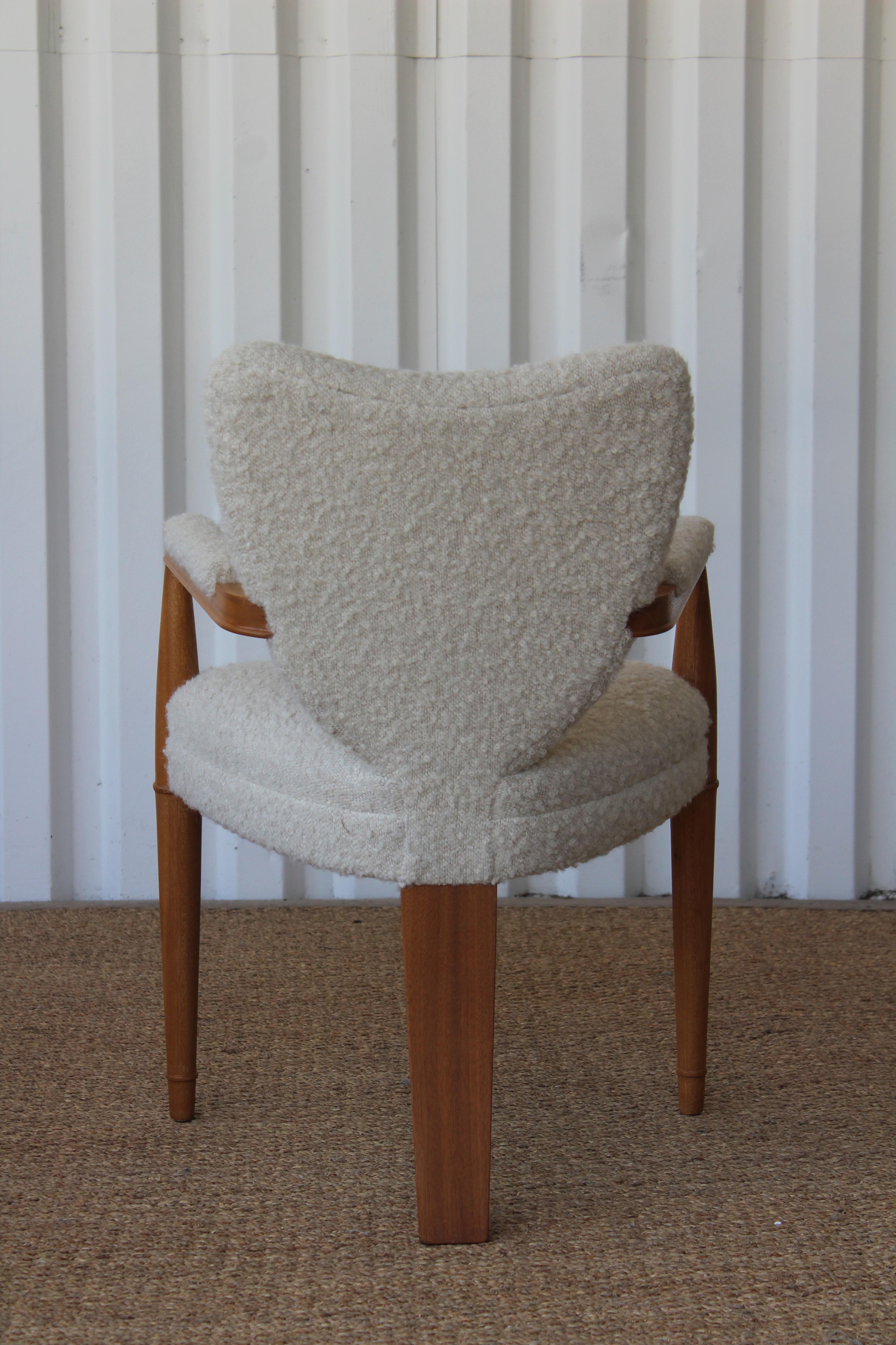 Three Legged Armchair in Alpaca Wool, France, 1940s In Excellent Condition In Los Angeles, CA