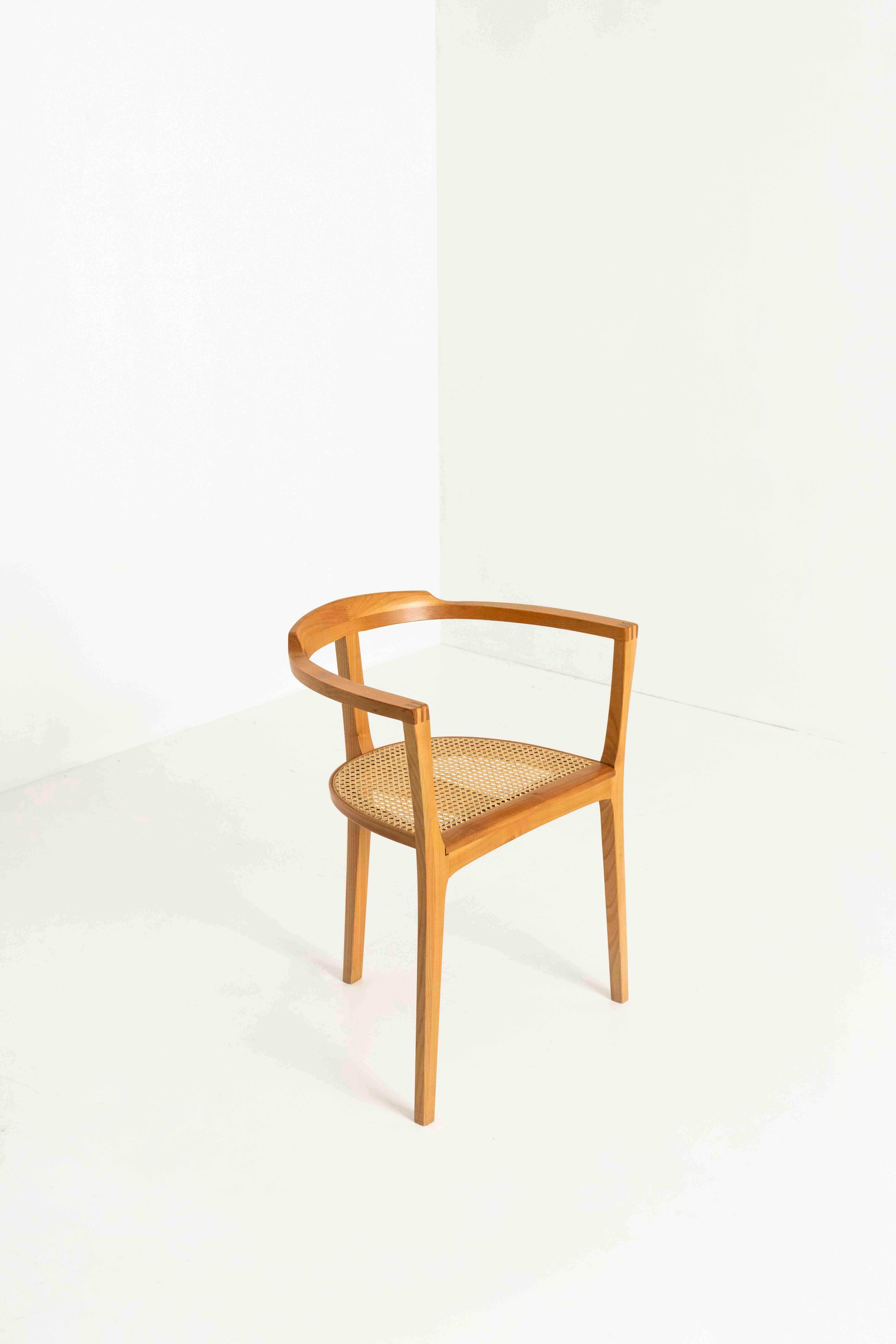 Mid-Century Modern Three-legged Chair by Xaver Seemüller in Wood and Cane, Germany For Sale