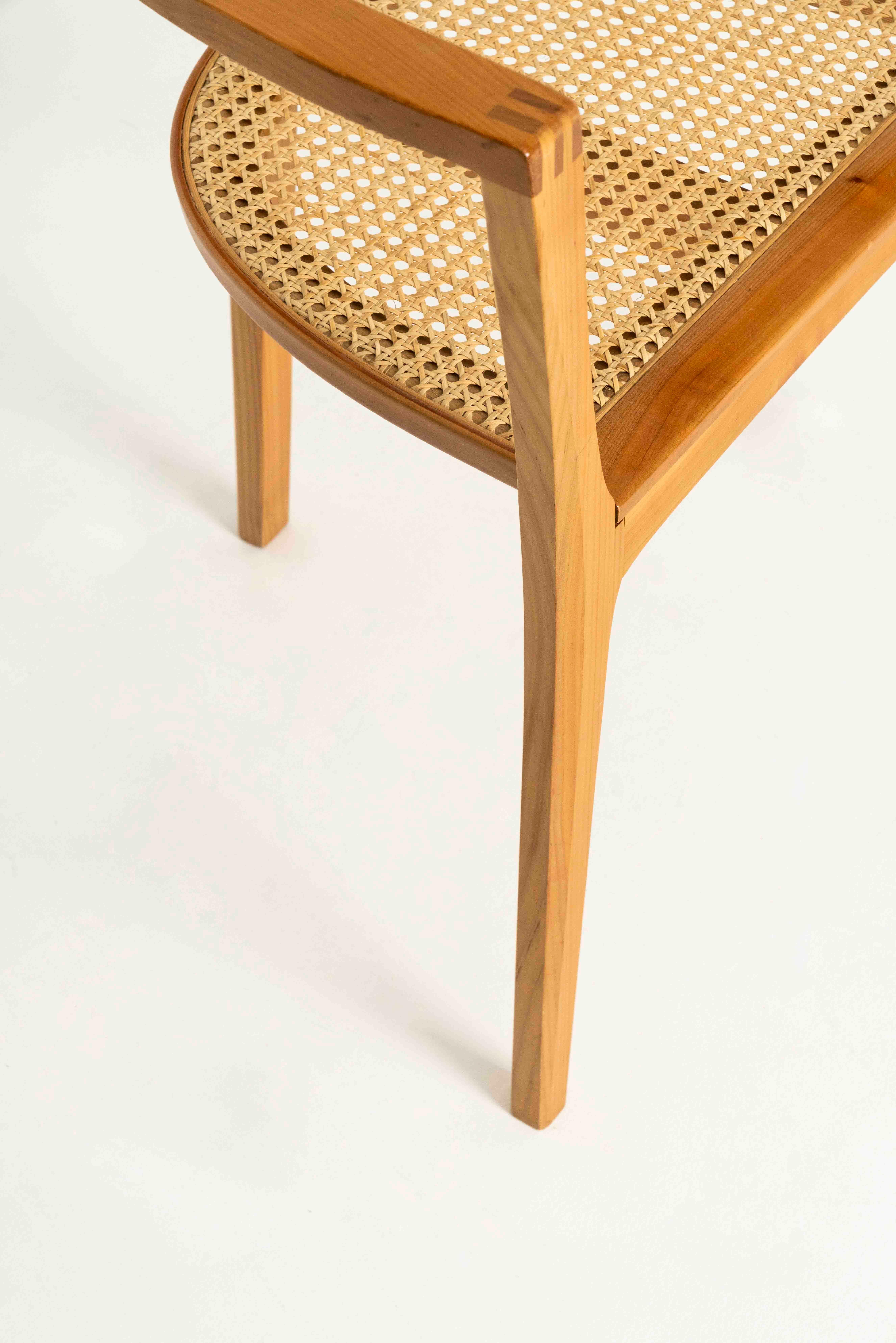 Three-legged Chair by Xaver Seemüller in Wood and Cane, Germany In Good Condition For Sale In Hellouw, NL