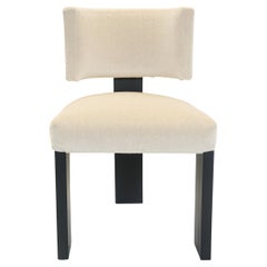 Three Legged Dining Chair with Blackened Wood and Beige Velvet