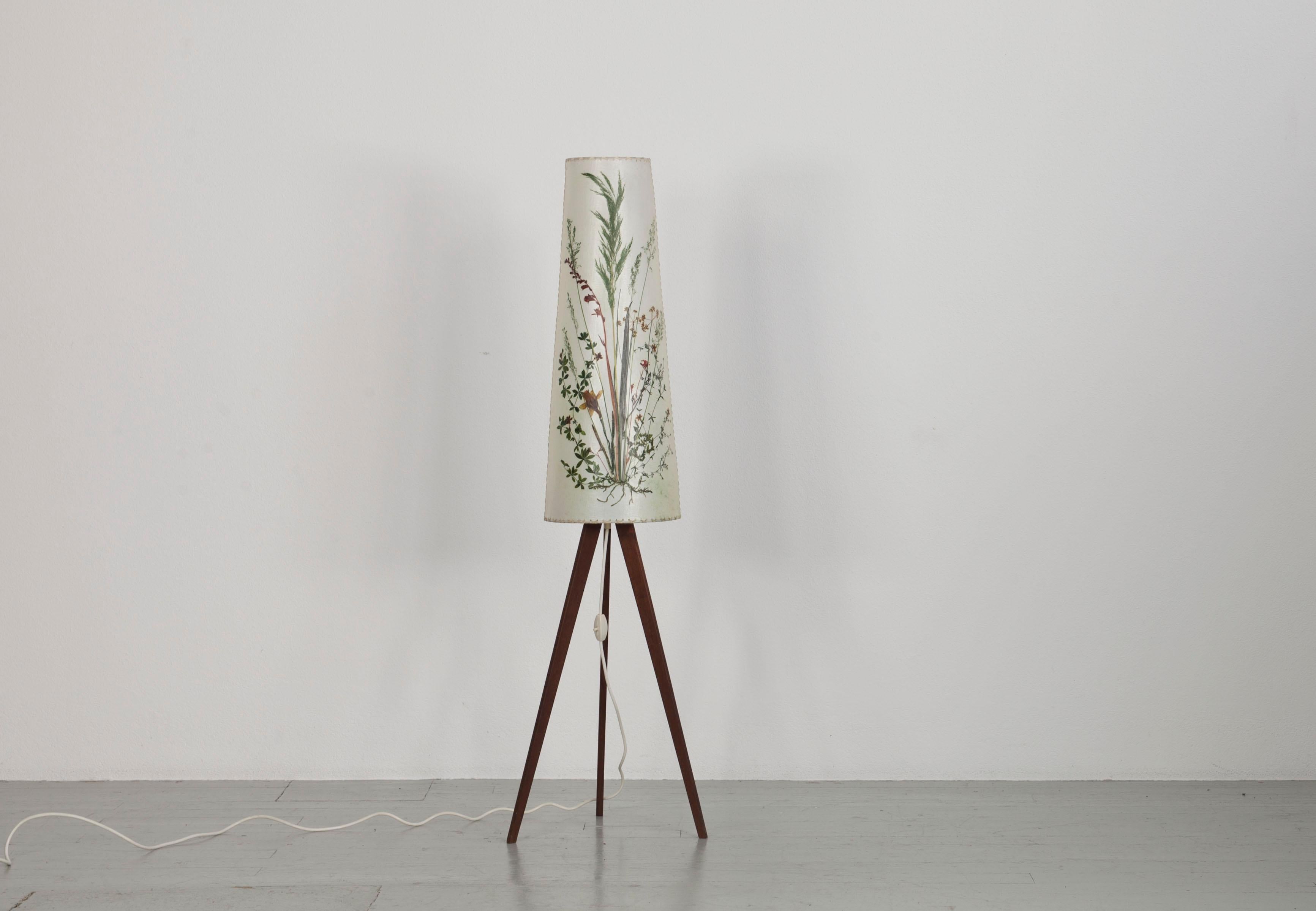 German Three-Legged Floor Lamp with Real Dried Flowers from the 50s For Sale